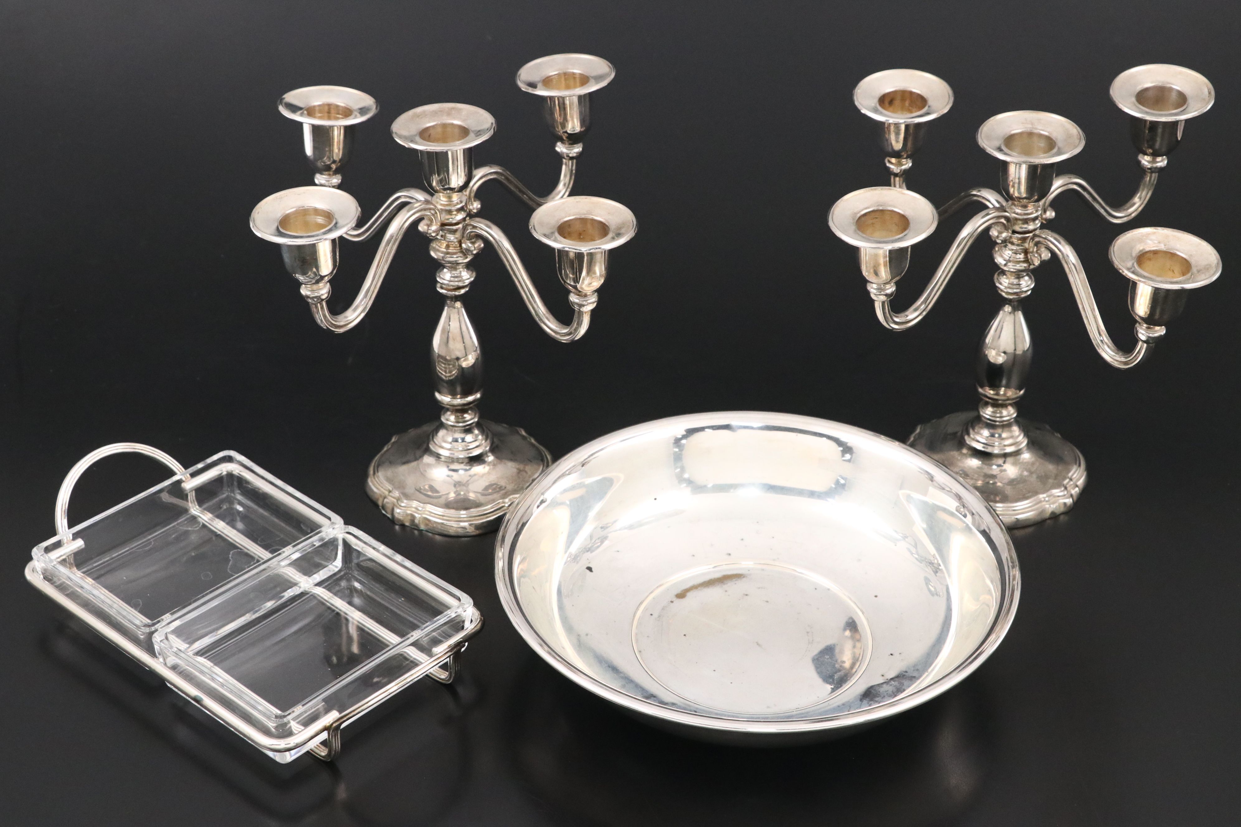 Godinger Silver Plate Candelabrum with Other Silver Plate and Glass Tableware