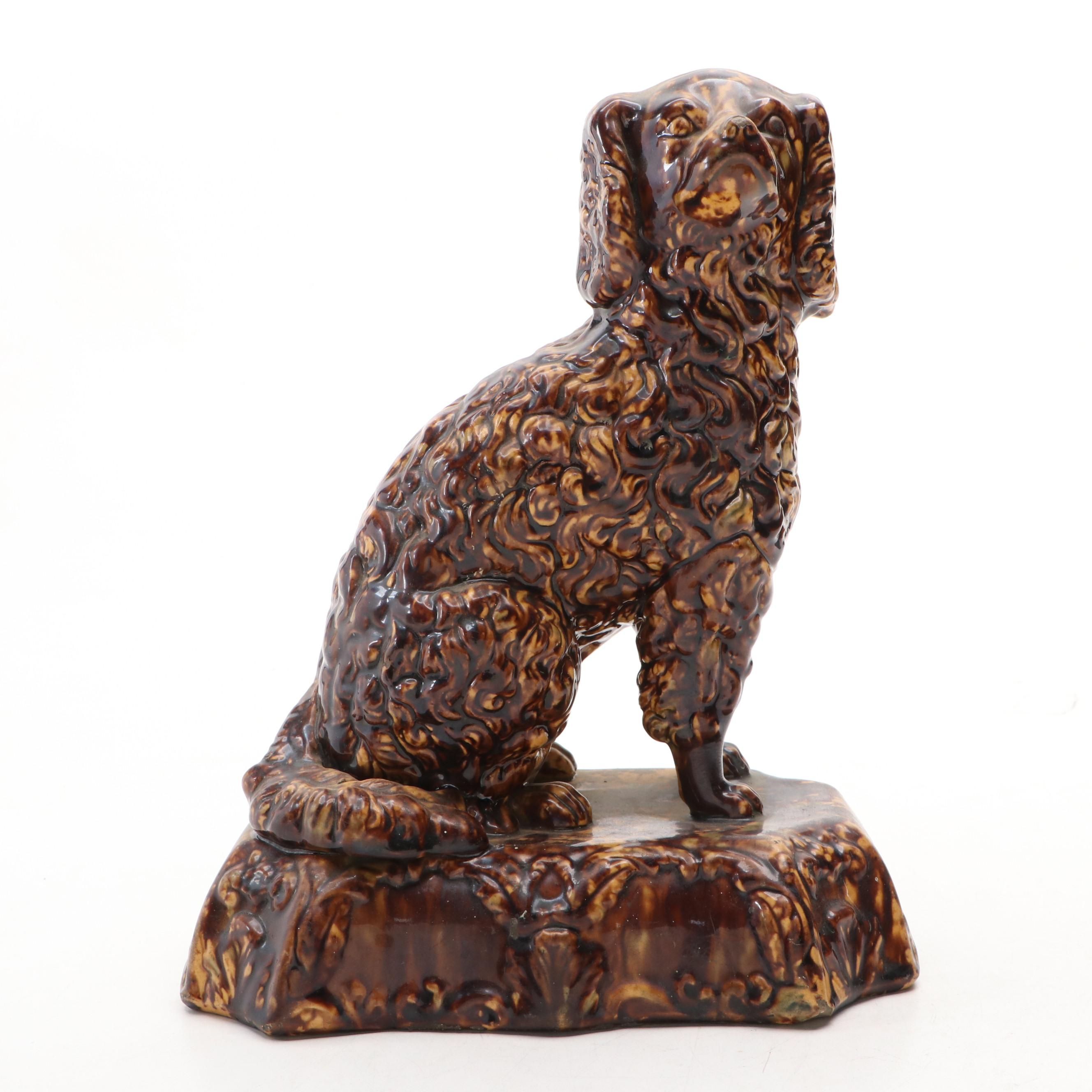 Bennington Rockingham Glaze Ceramic Spaniel, 19th Century