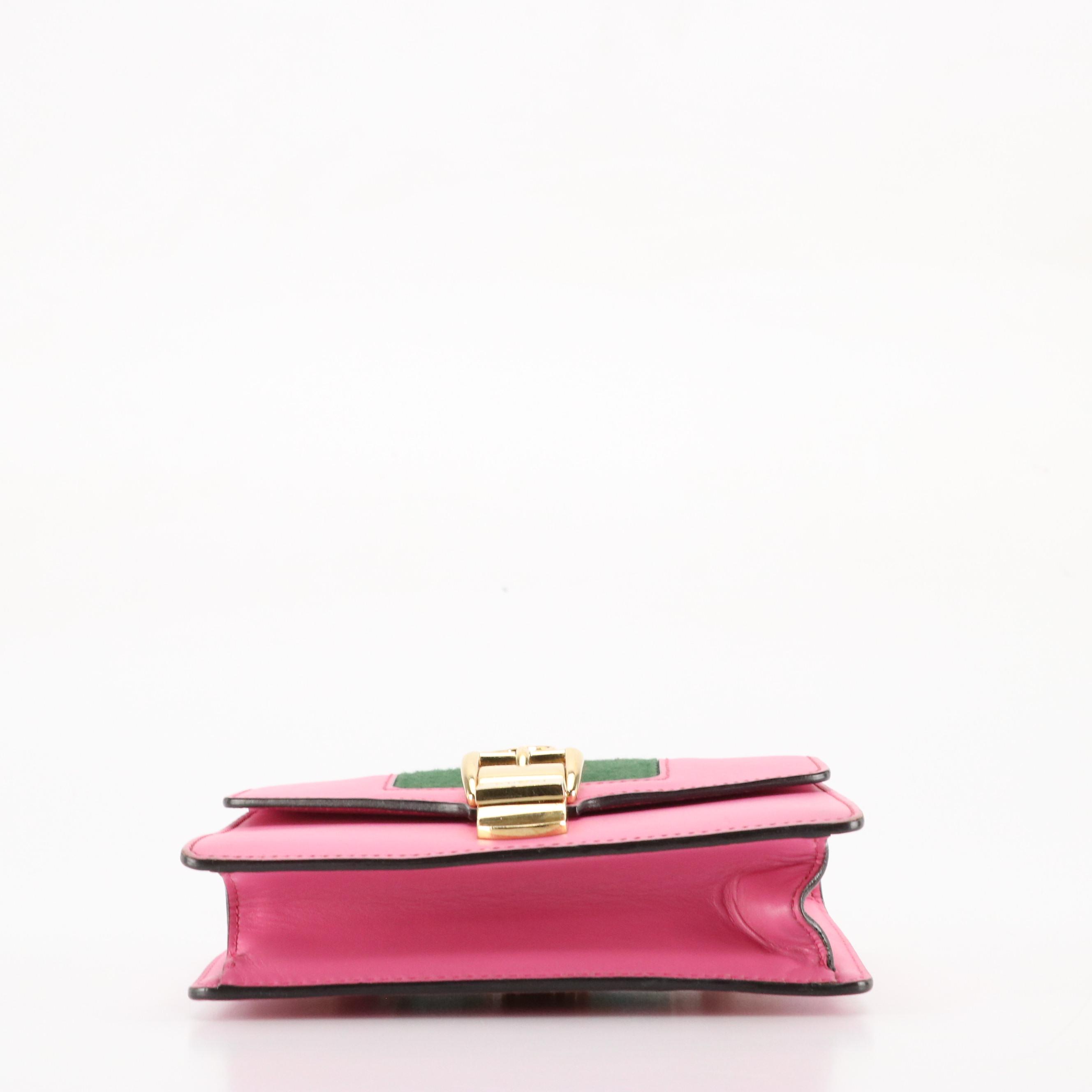 Gucci Small Sylvie Crossbody Bag in Web Striped Pink Calfskin Leather W/ Strap
