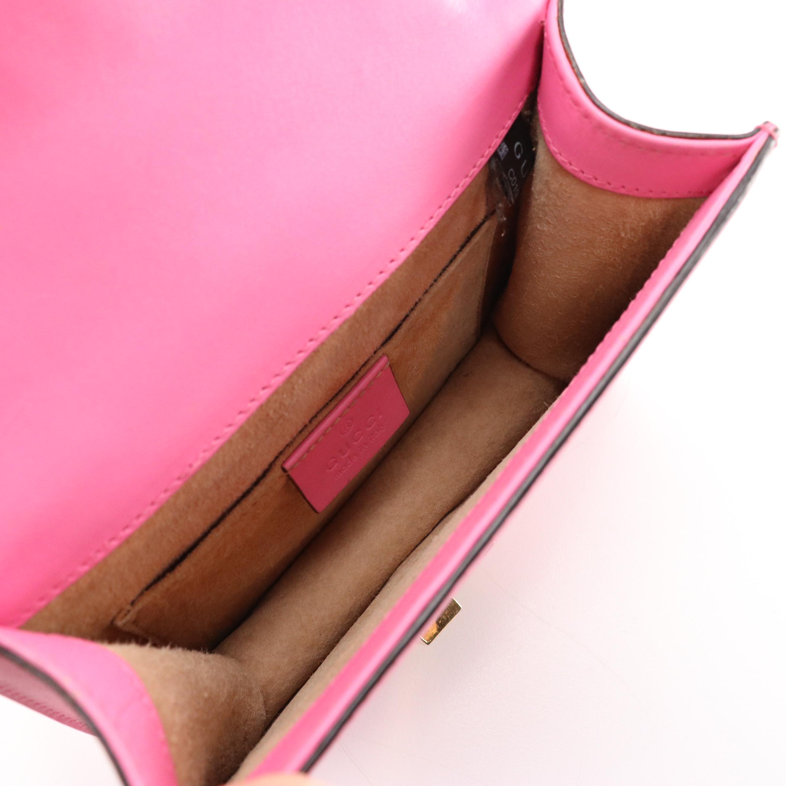 Gucci Small Sylvie Crossbody Bag in Web Striped Pink Calfskin Leather W/ Strap