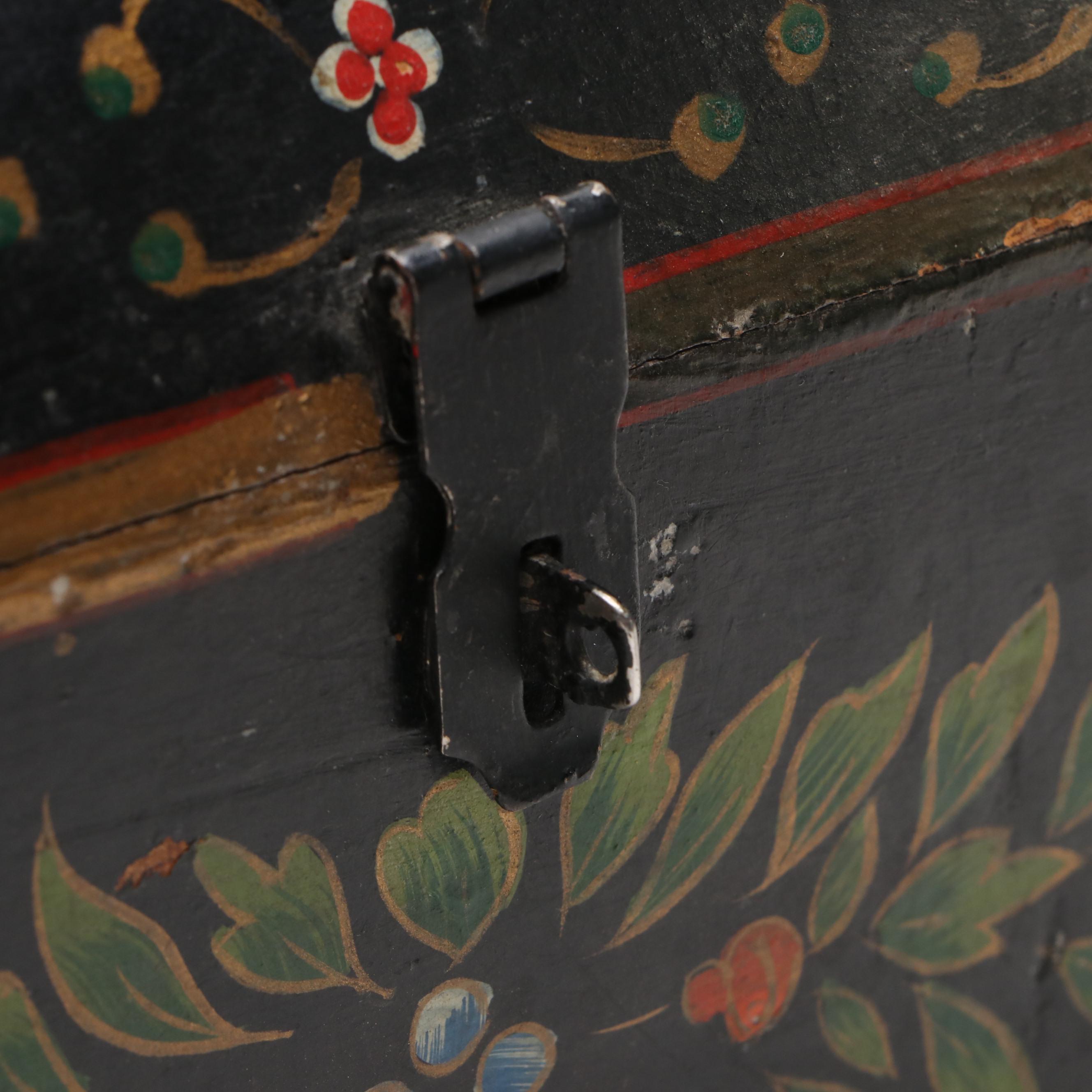 Folk Art Hand-Painted Wood Dome Top Document Box, Antique