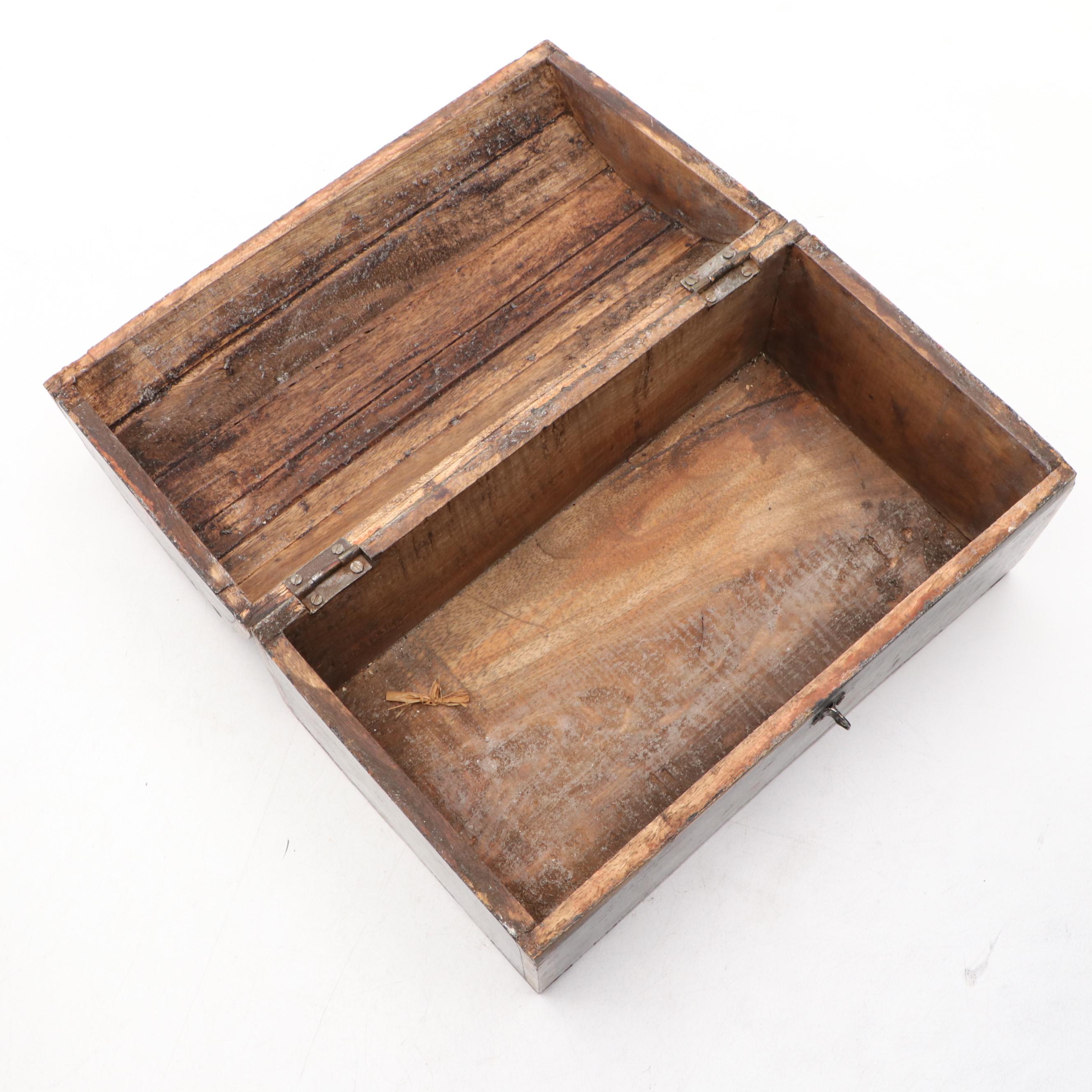 Folk Art Hand-Painted Wood Dome Top Document Box, Antique