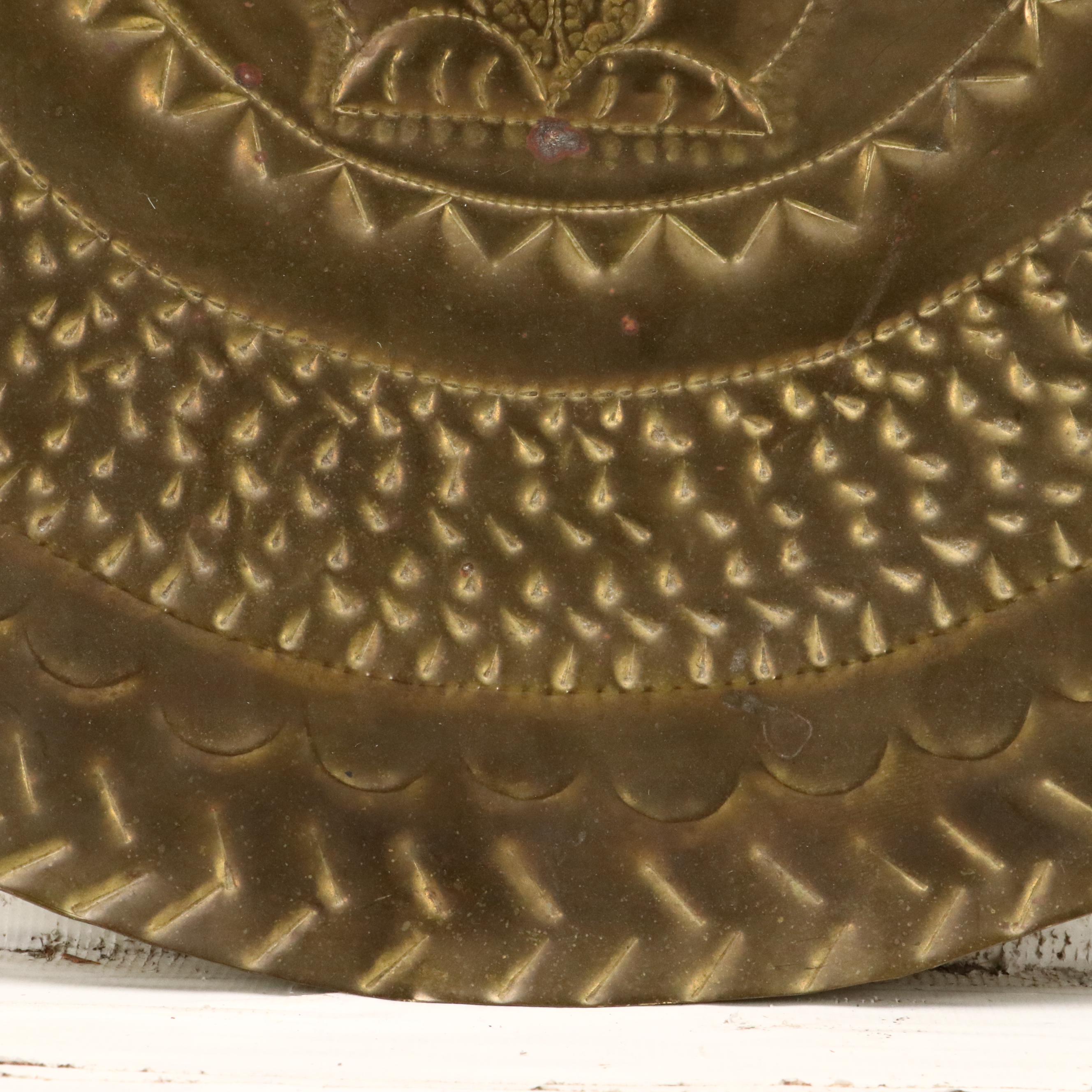 Mayan Inspired Brass Plated Wall Hanging Plaque, Late 20th Century