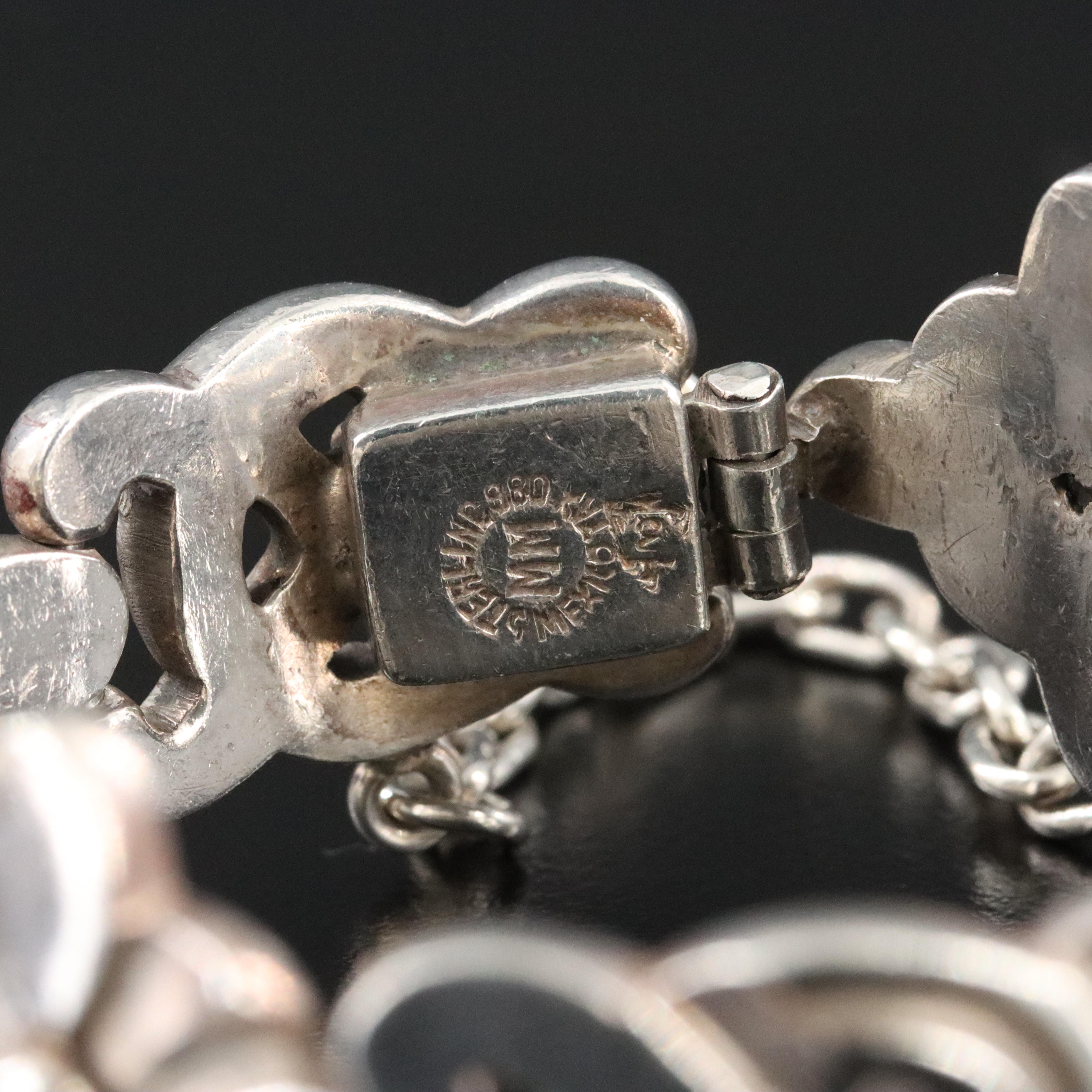 Modernist Mexican 980 Silver Floral Bracelet