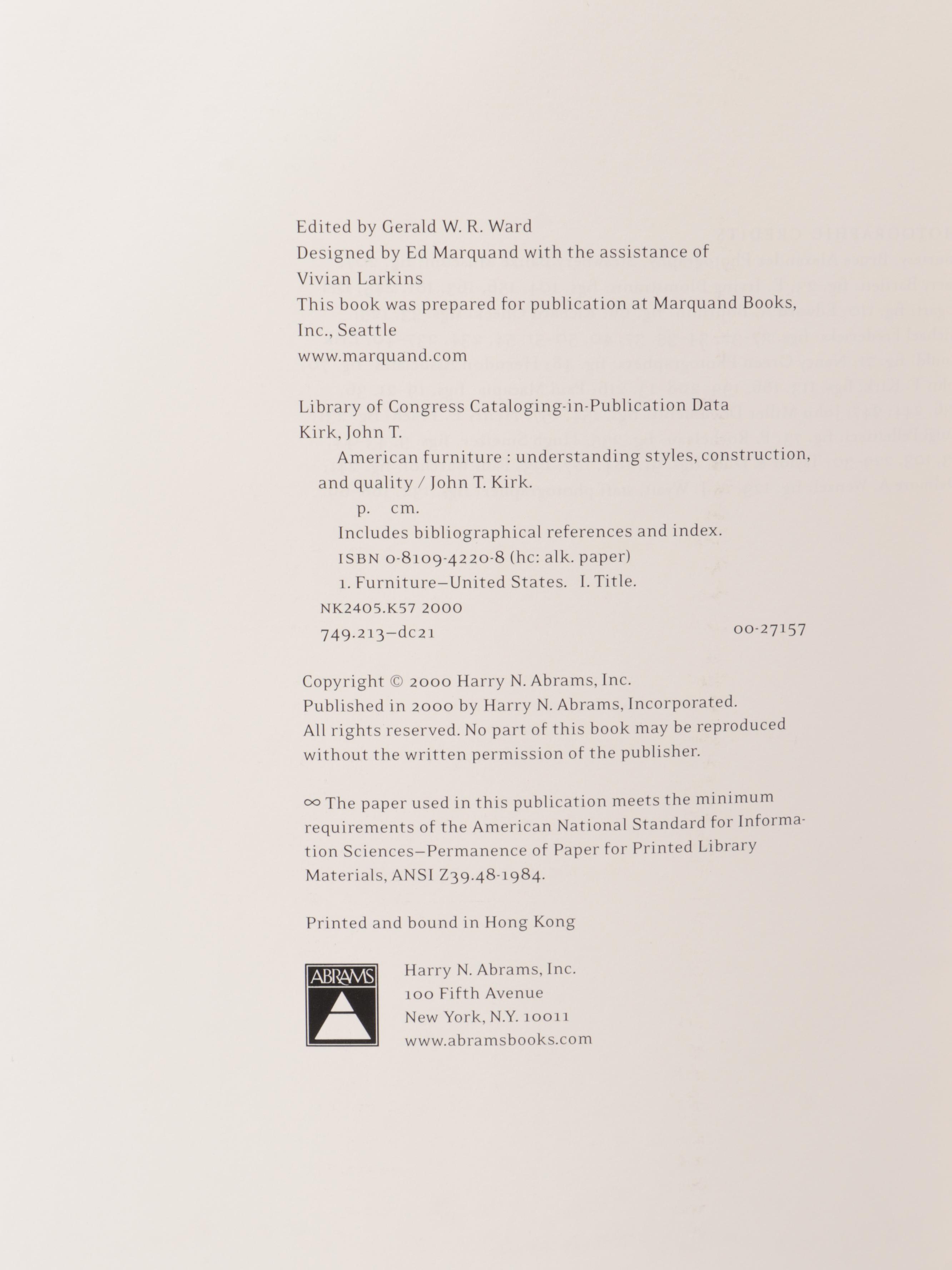 "The Encyclopedia of Furniture" and Other British and American Furniture Books