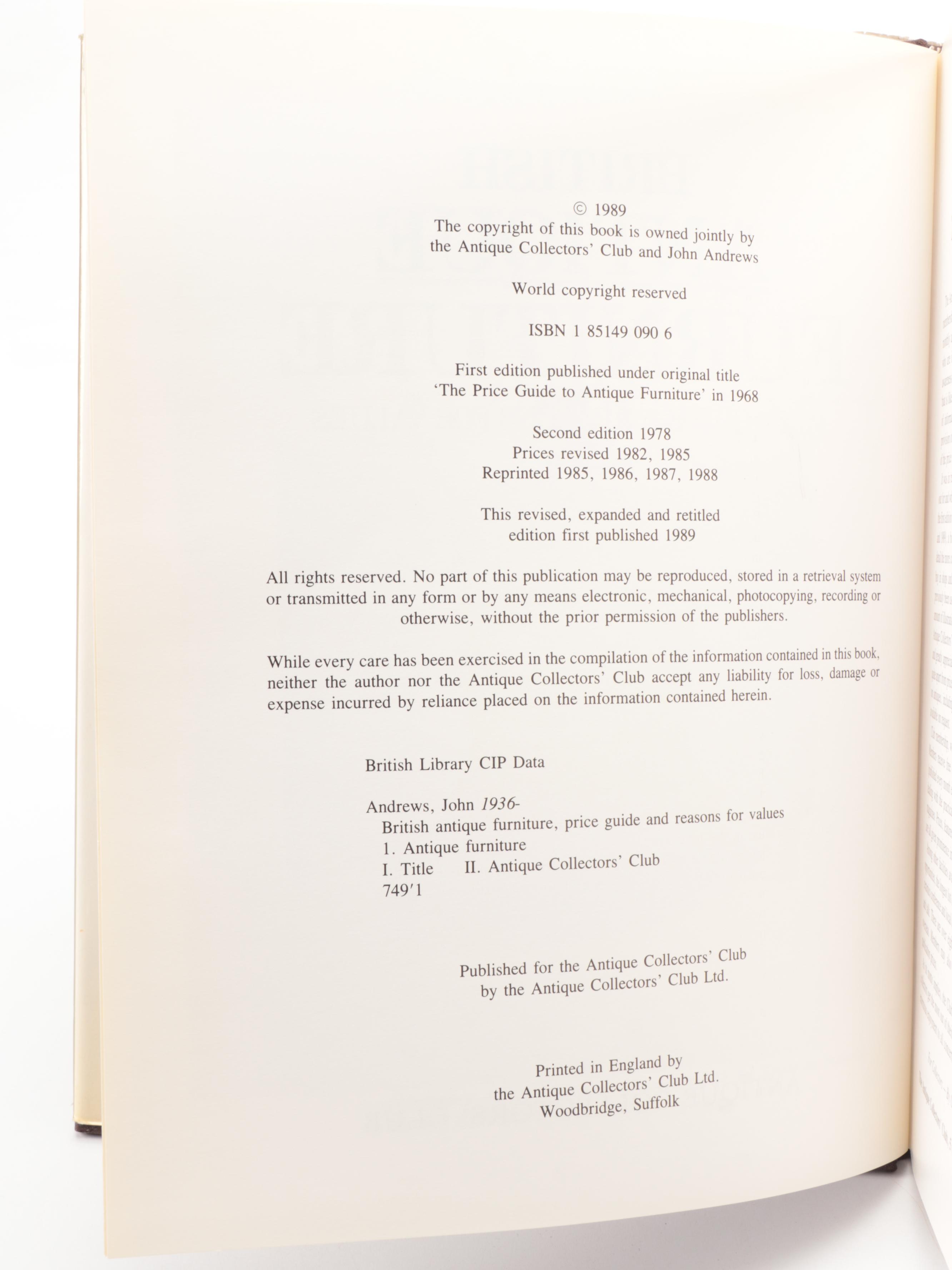 "The Encyclopedia of Furniture" and Other British and American Furniture Books