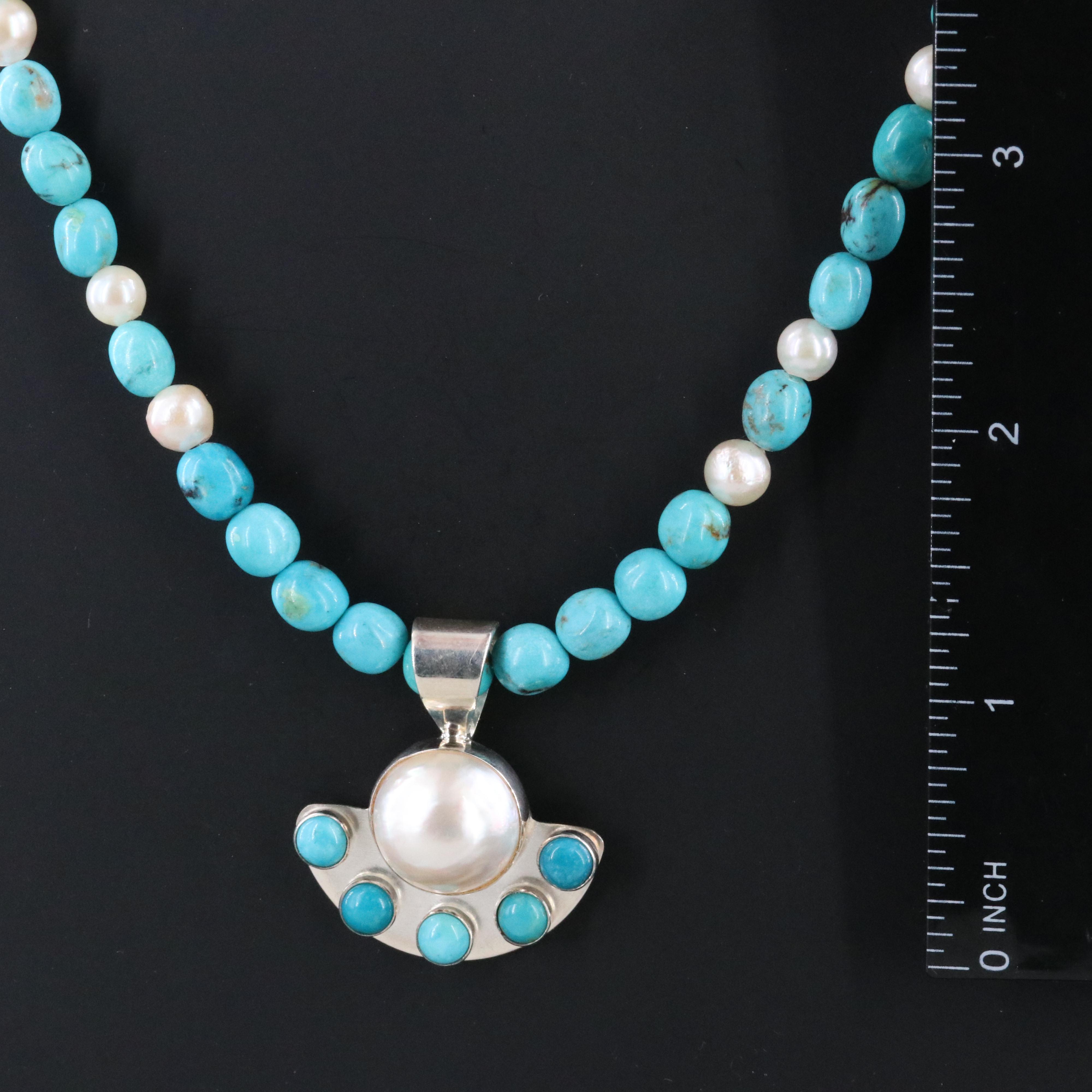 Desert Rose Trading Sterling Turquoise and Pearl Pendant Necklace
