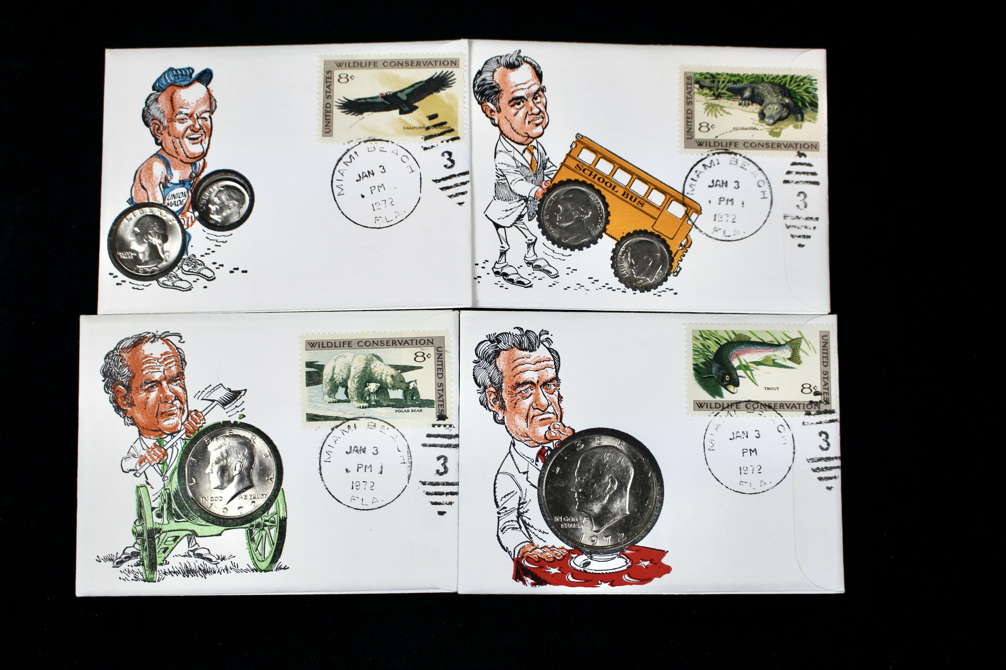 Eight Different Coin and Stamp Covers Issued by The 99 Company, 1970s