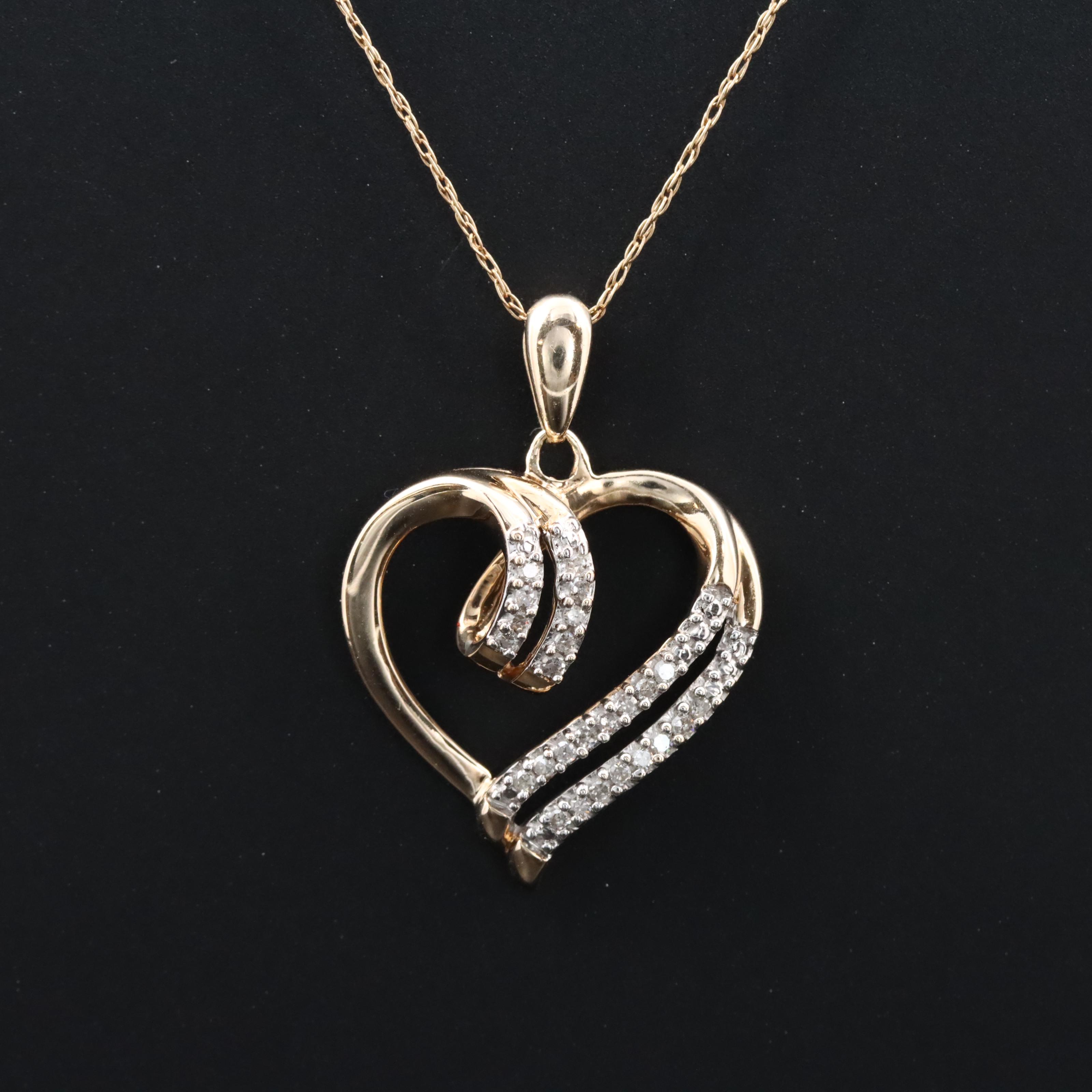 10K 0.10 CTW Diamond Heart Pendant Necklace