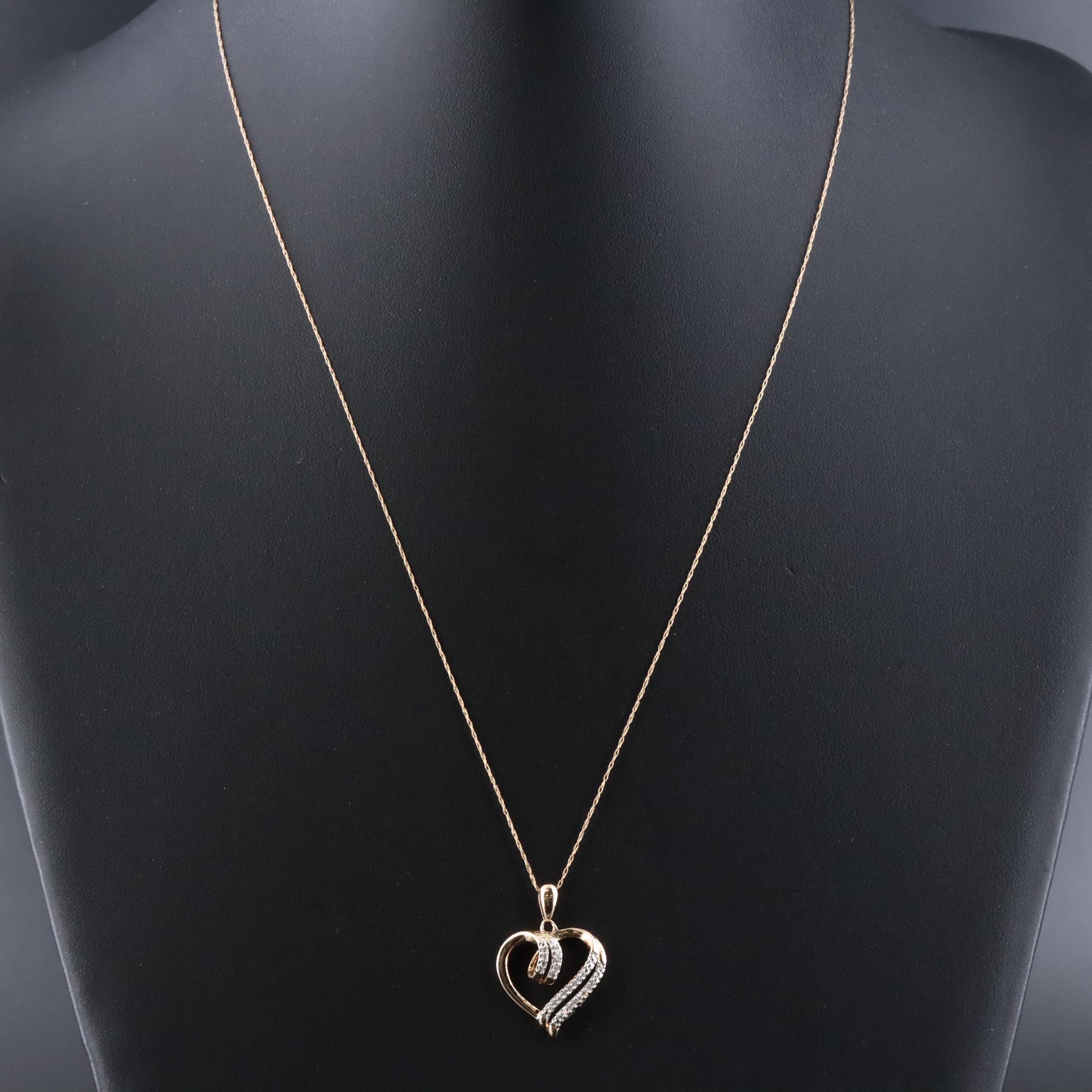10K 0.10 CTW Diamond Heart Pendant Necklace