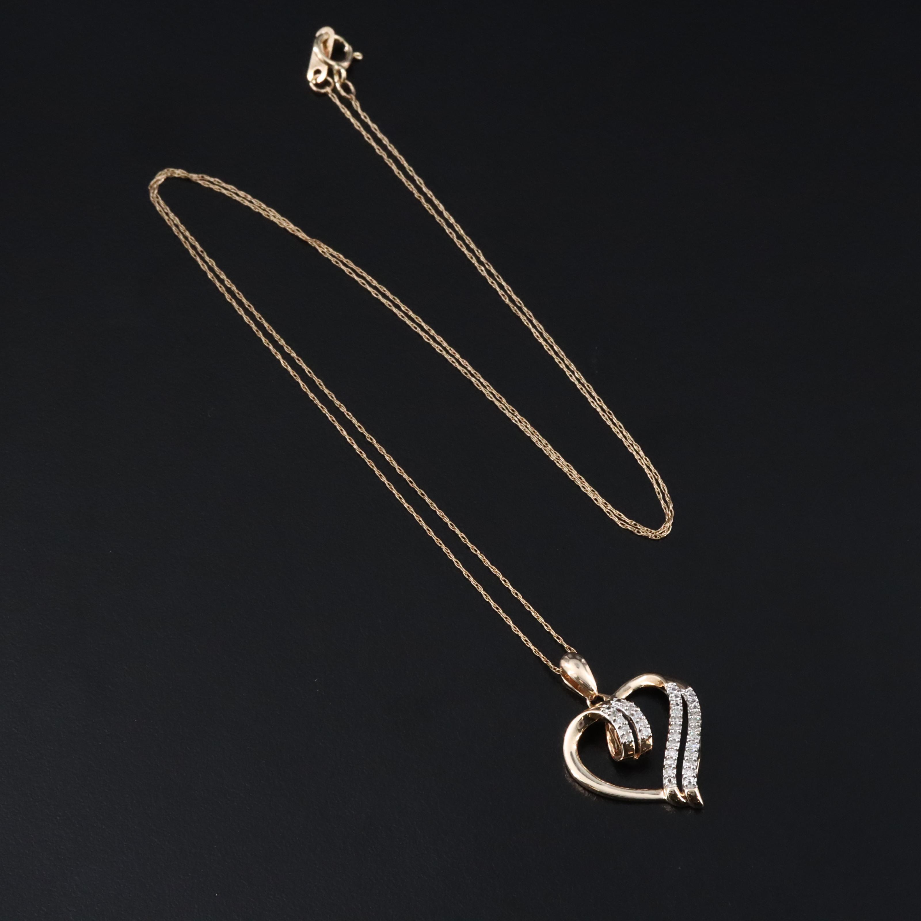 10K 0.10 CTW Diamond Heart Pendant Necklace