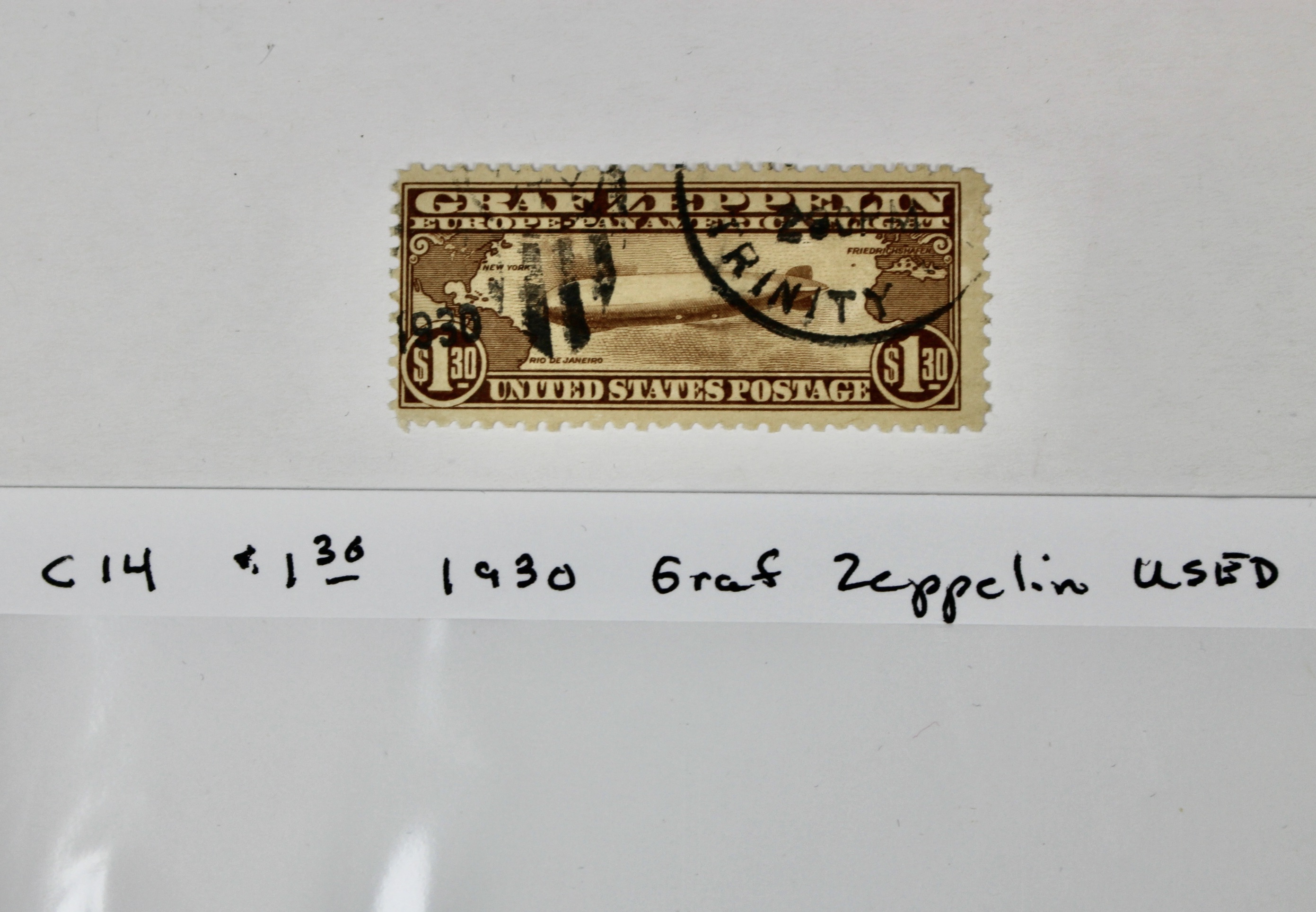 Scott C14 $1.30 Graf Zeppelin Postage Stamp, 1930