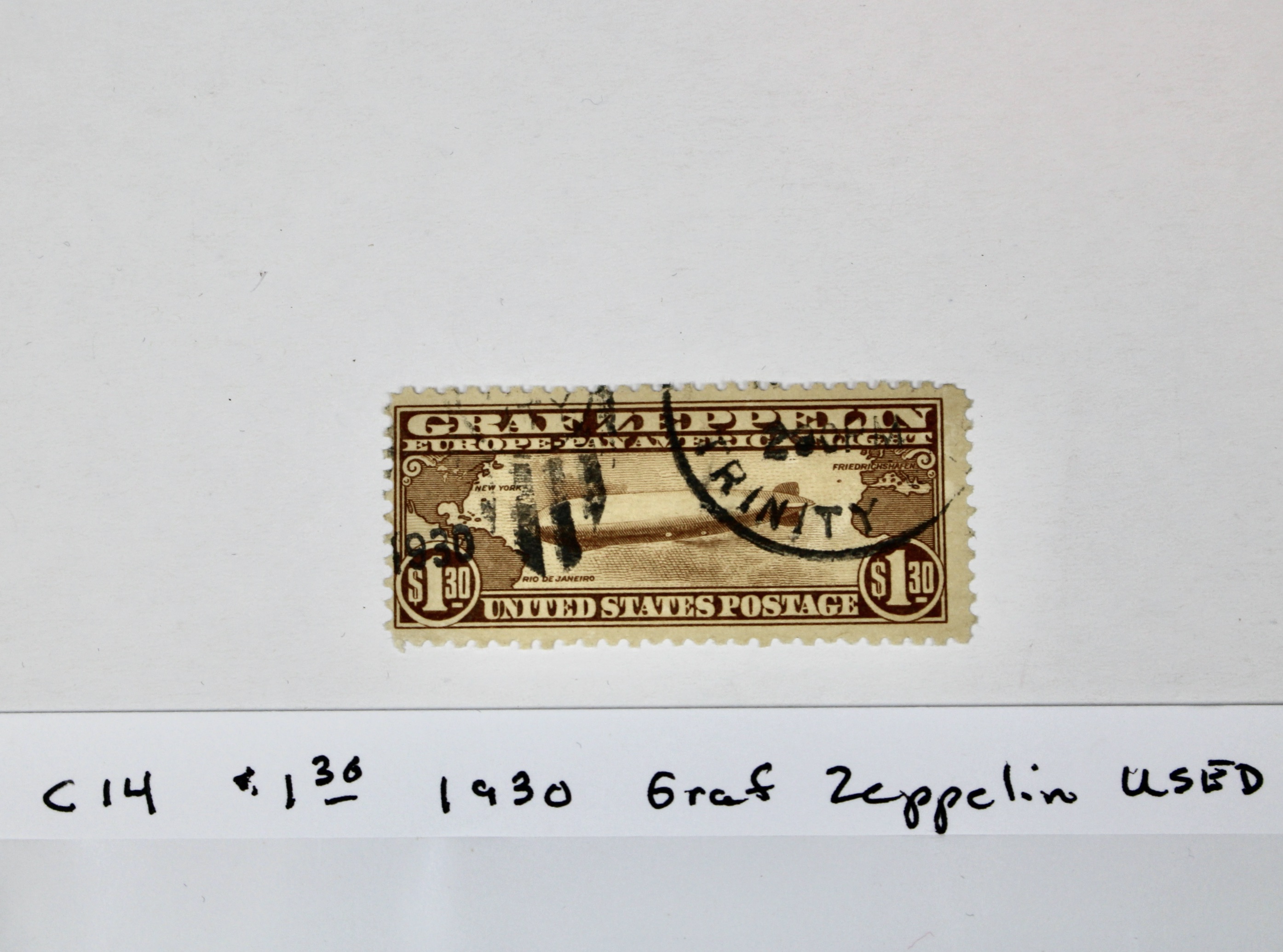 Scott C14 $1.30 Graf Zeppelin Postage Stamp, 1930