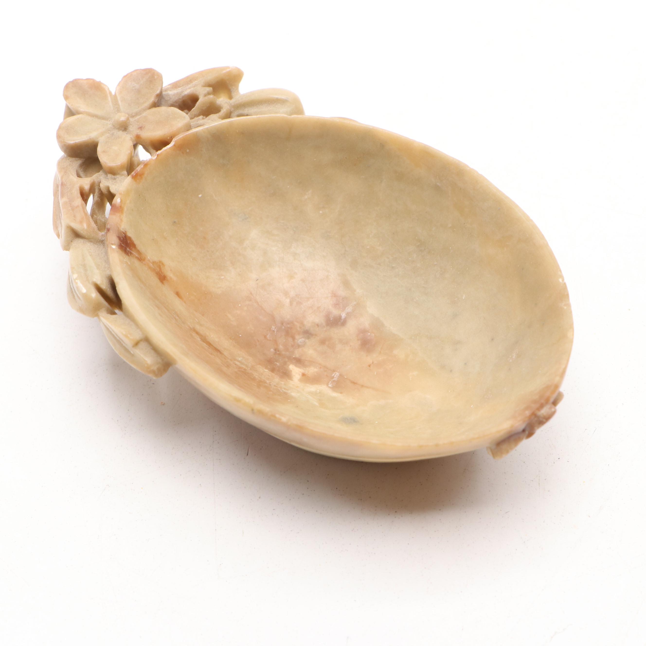 Chinese Carved Soapstone Brush Pot and Bowl