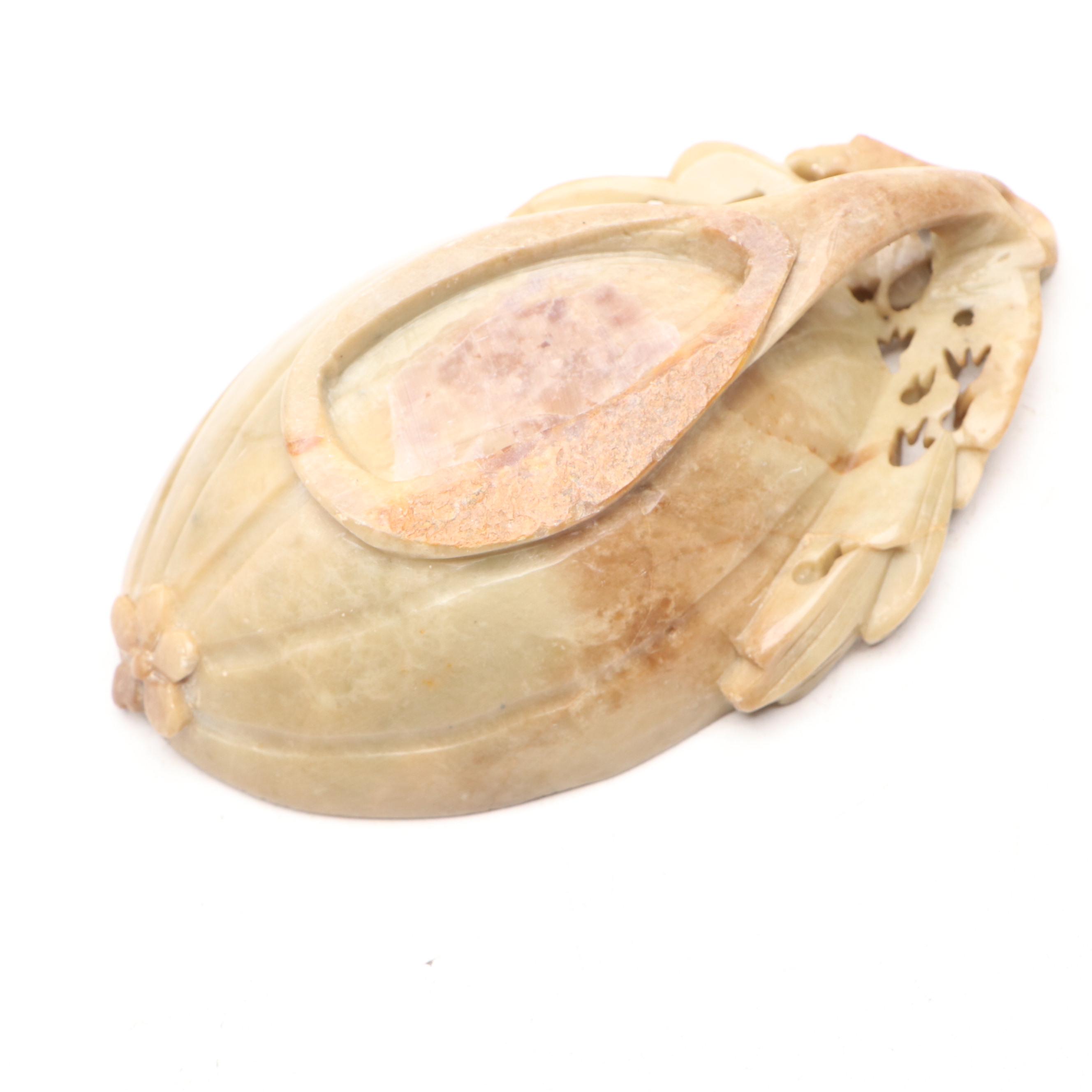 Chinese Carved Soapstone Brush Pot and Bowl