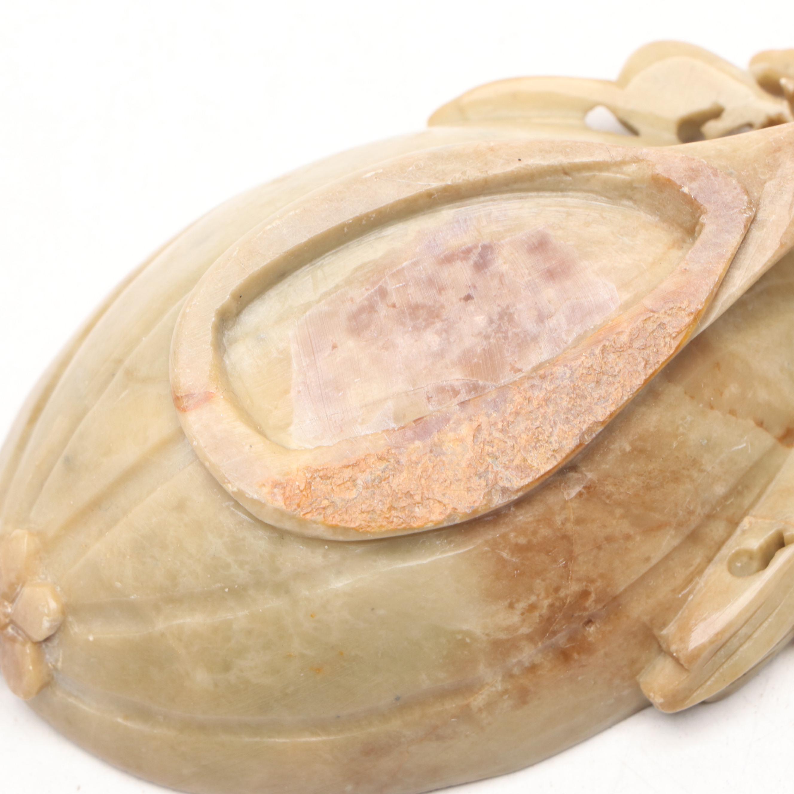 Chinese Carved Soapstone Brush Pot and Bowl