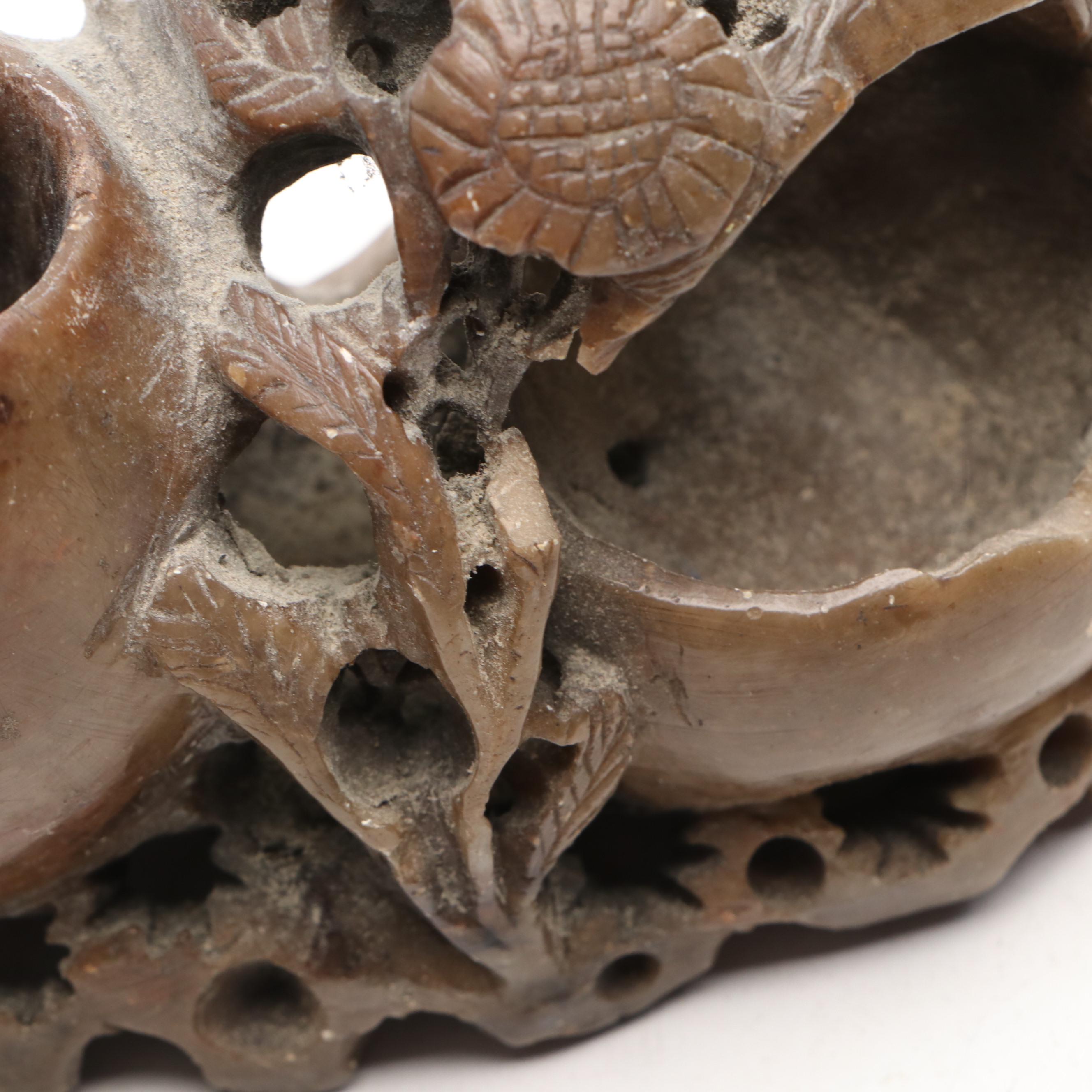Chinese Carved Soapstone Brush Pot and Bowl
