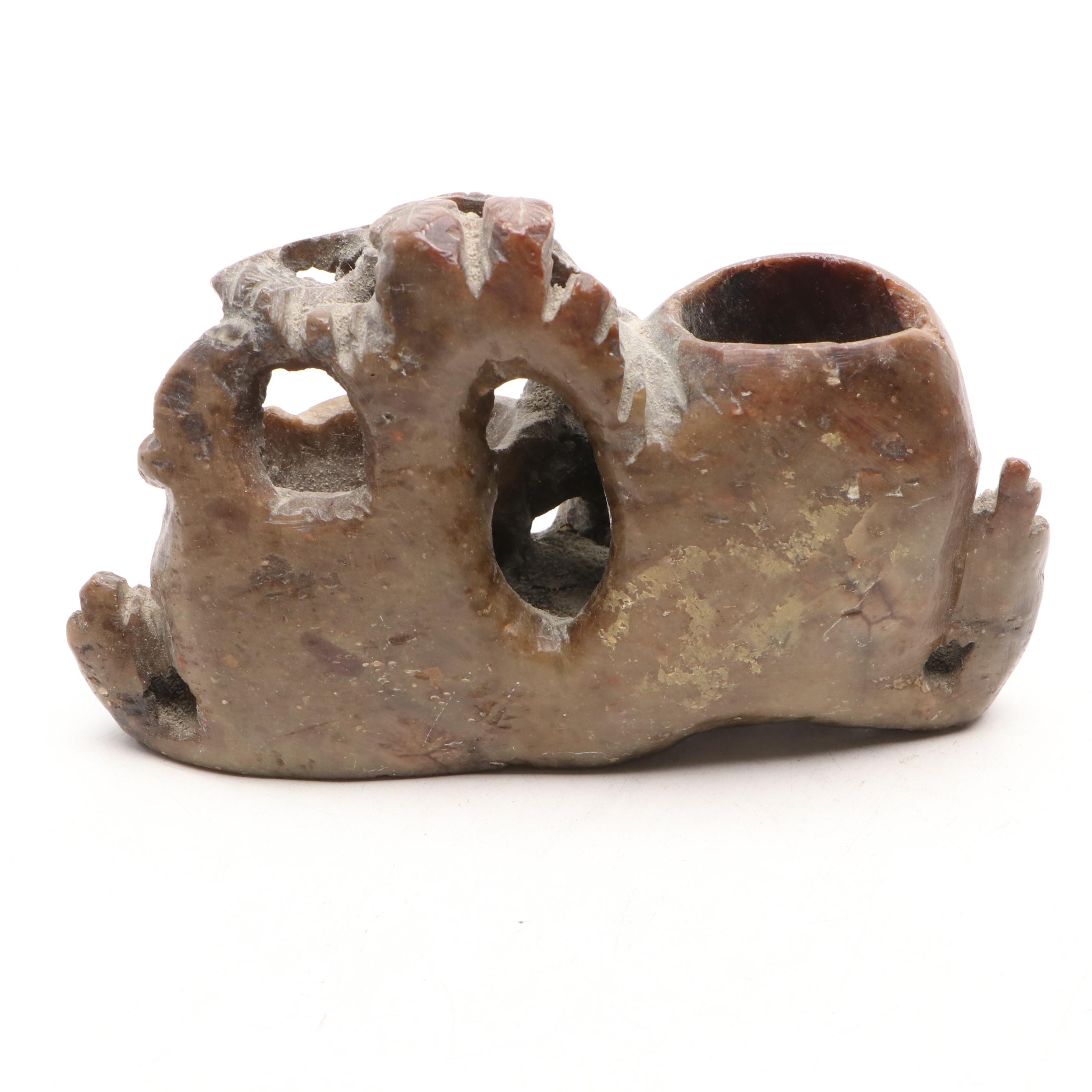 Chinese Carved Soapstone Brush Pot and Bowl