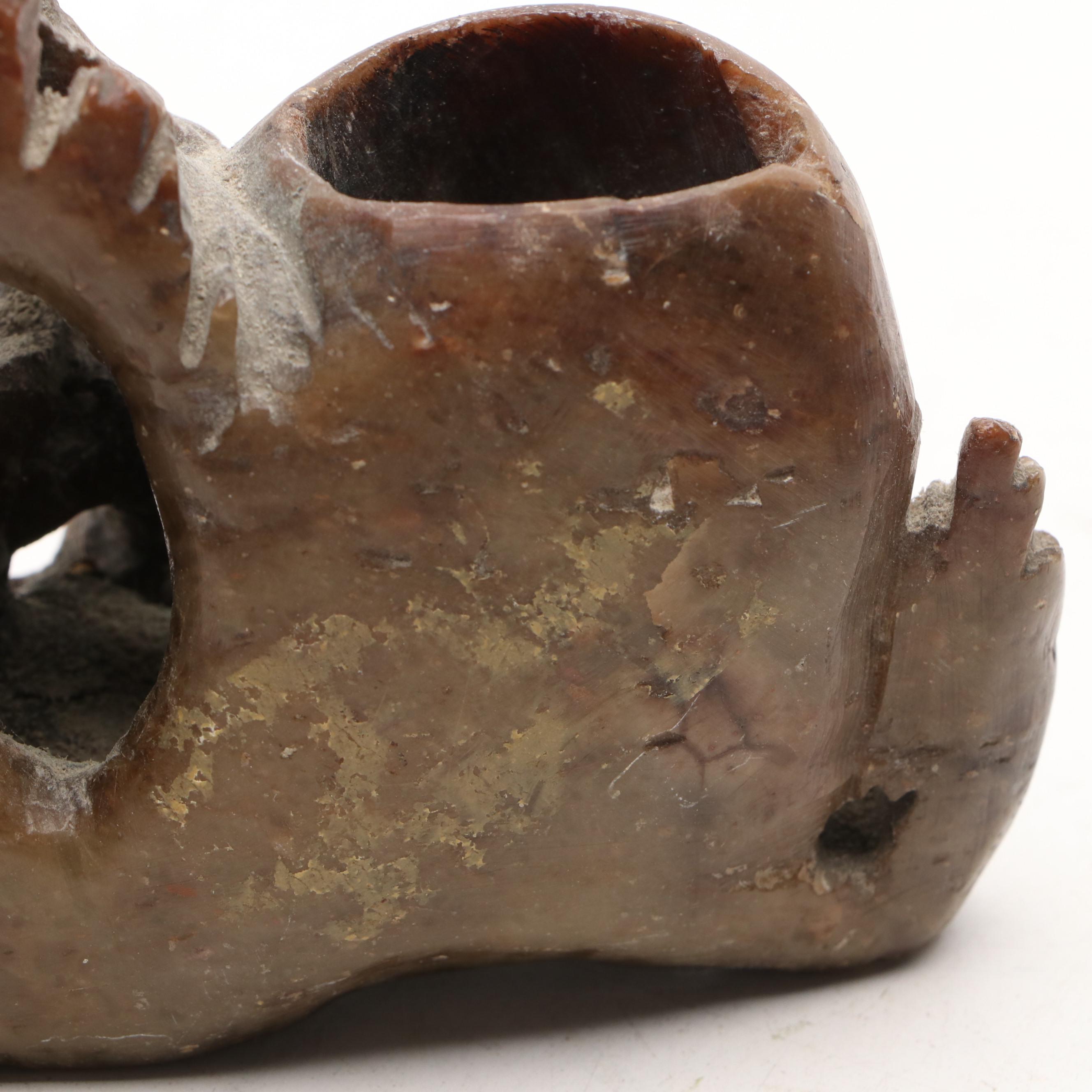 Chinese Carved Soapstone Brush Pot and Bowl