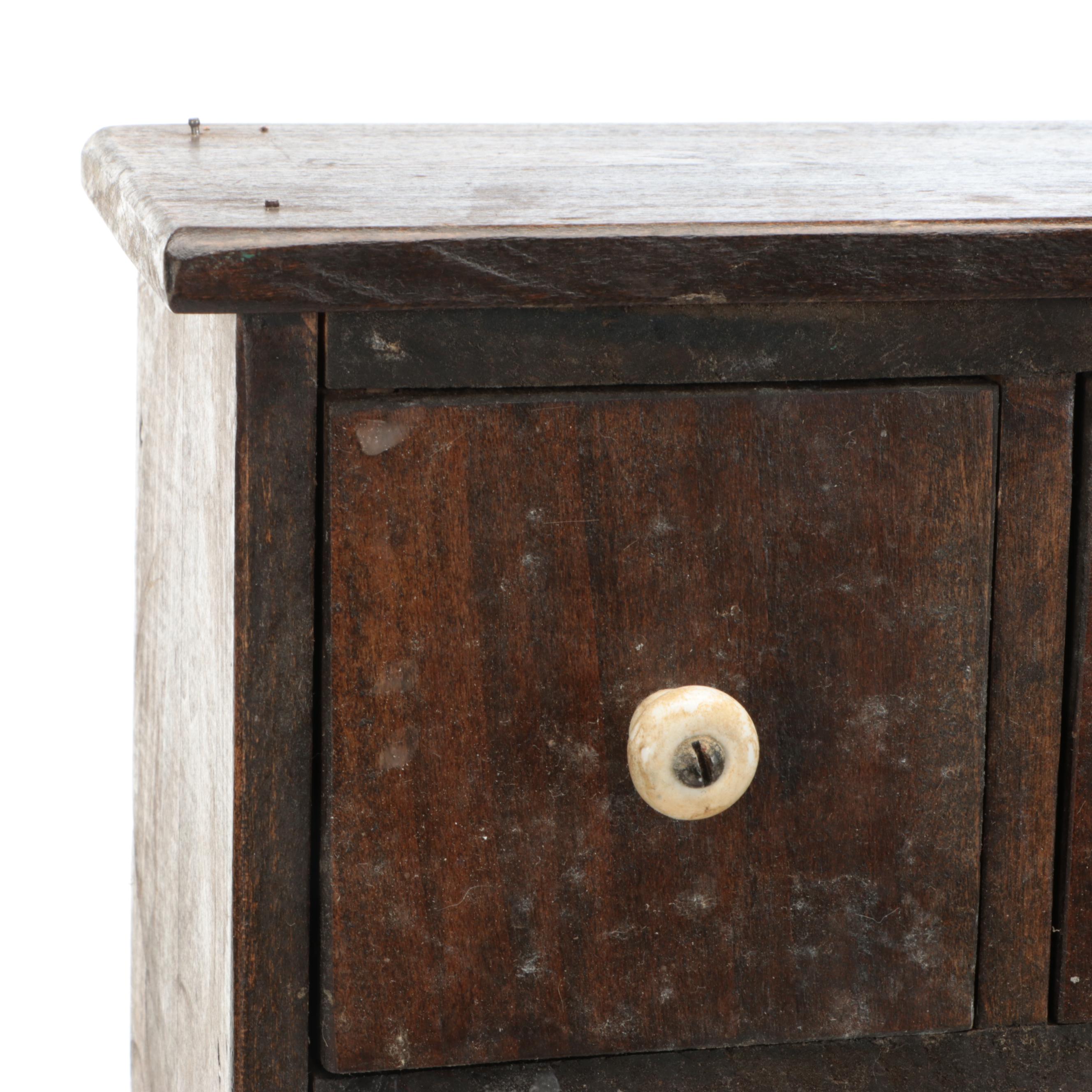 American Primitive Pine Wood Spice Cabinet, Antique