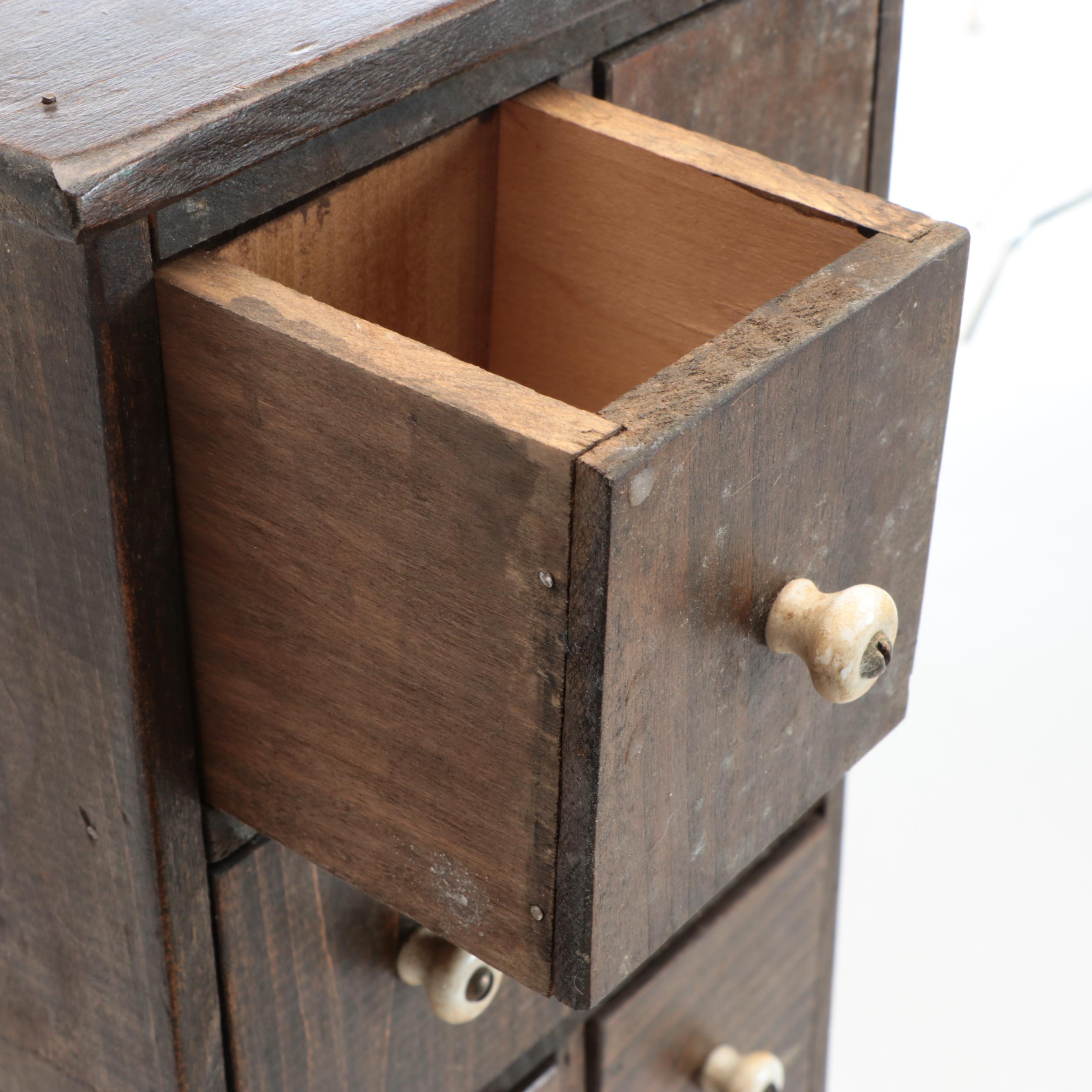 American Primitive Pine Wood Spice Cabinet, Antique