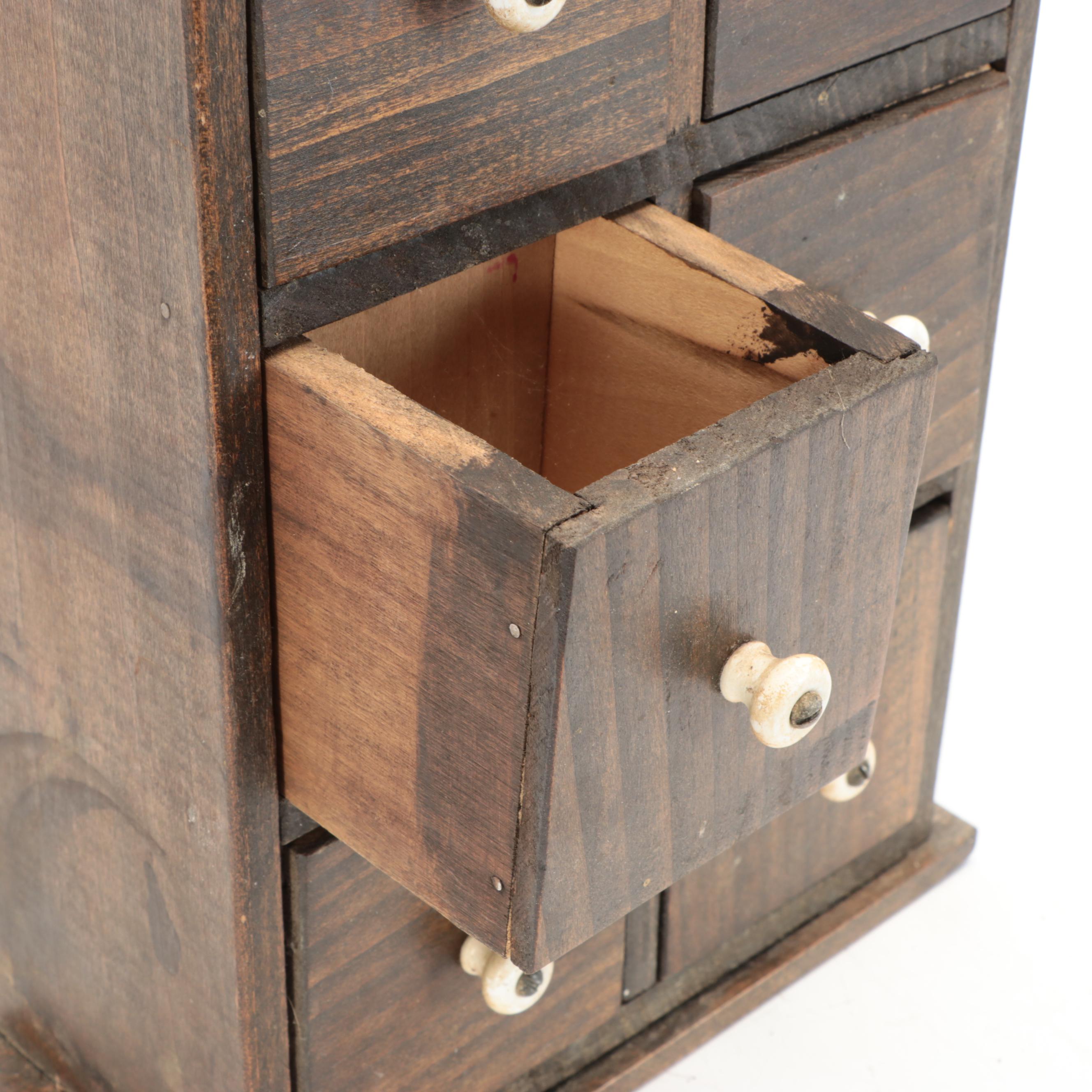 American Primitive Pine Wood Spice Cabinet, Antique