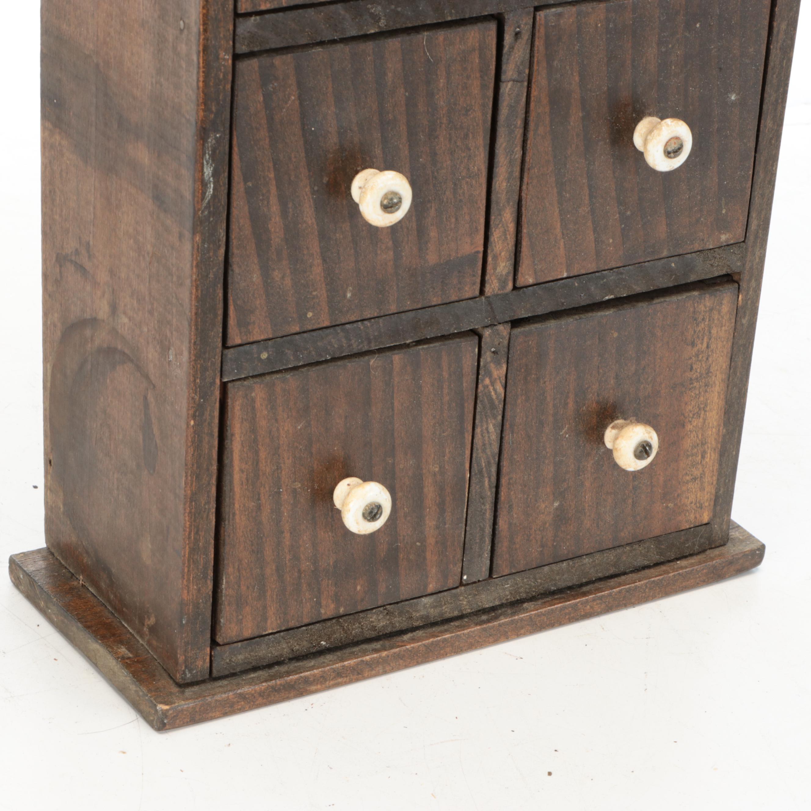 American Primitive Pine Wood Spice Cabinet, Antique