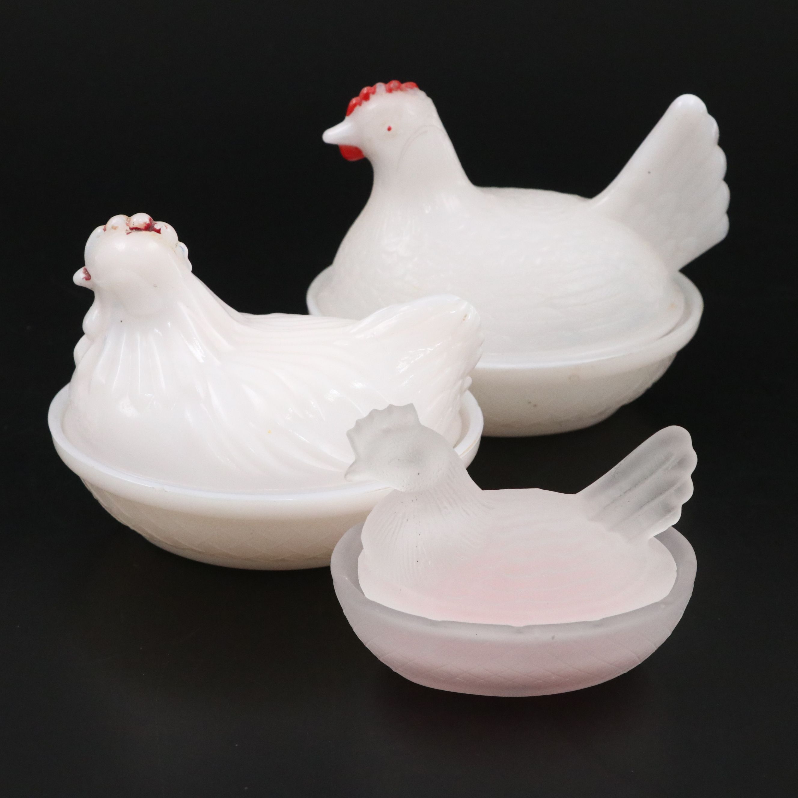 Hen on Nest Milk Glass Decorative Bowls with Hen on Nest Glass Candle Holder