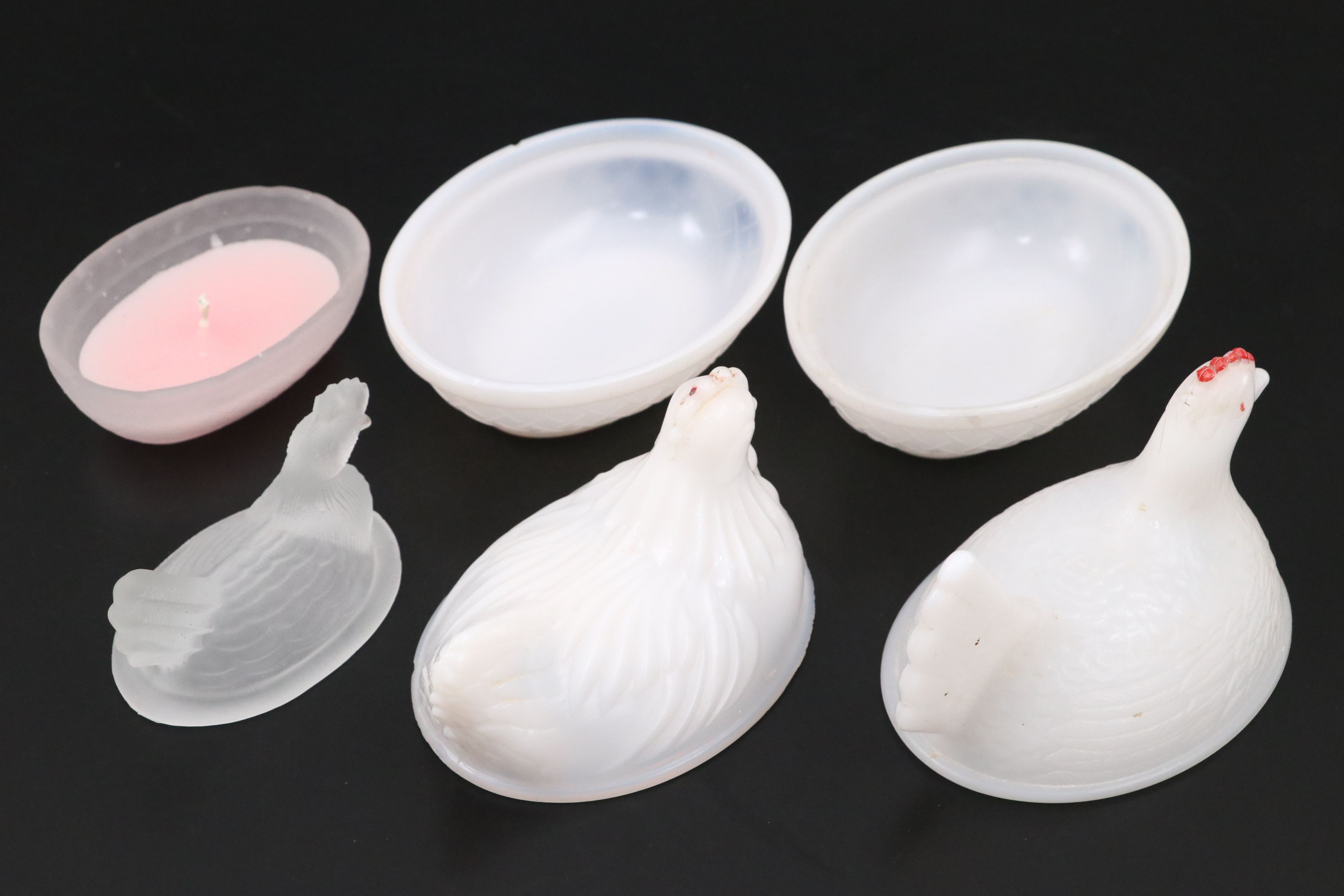 Hen on Nest Milk Glass Decorative Bowls with Hen on Nest Glass Candle Holder
