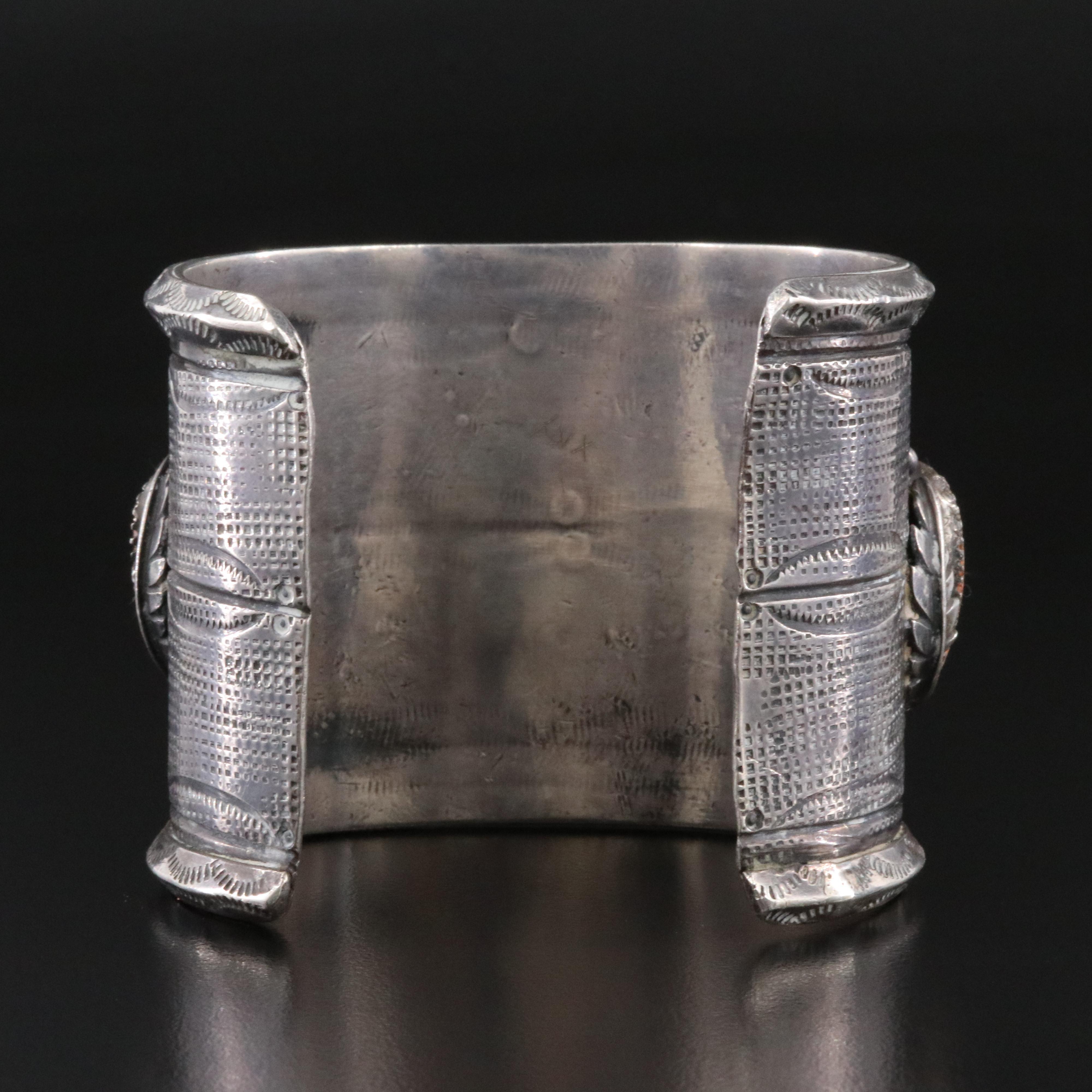 Southwestern Sterling Turquoise and Spiny Oyster Appliqué Frog Cuff Bracelet