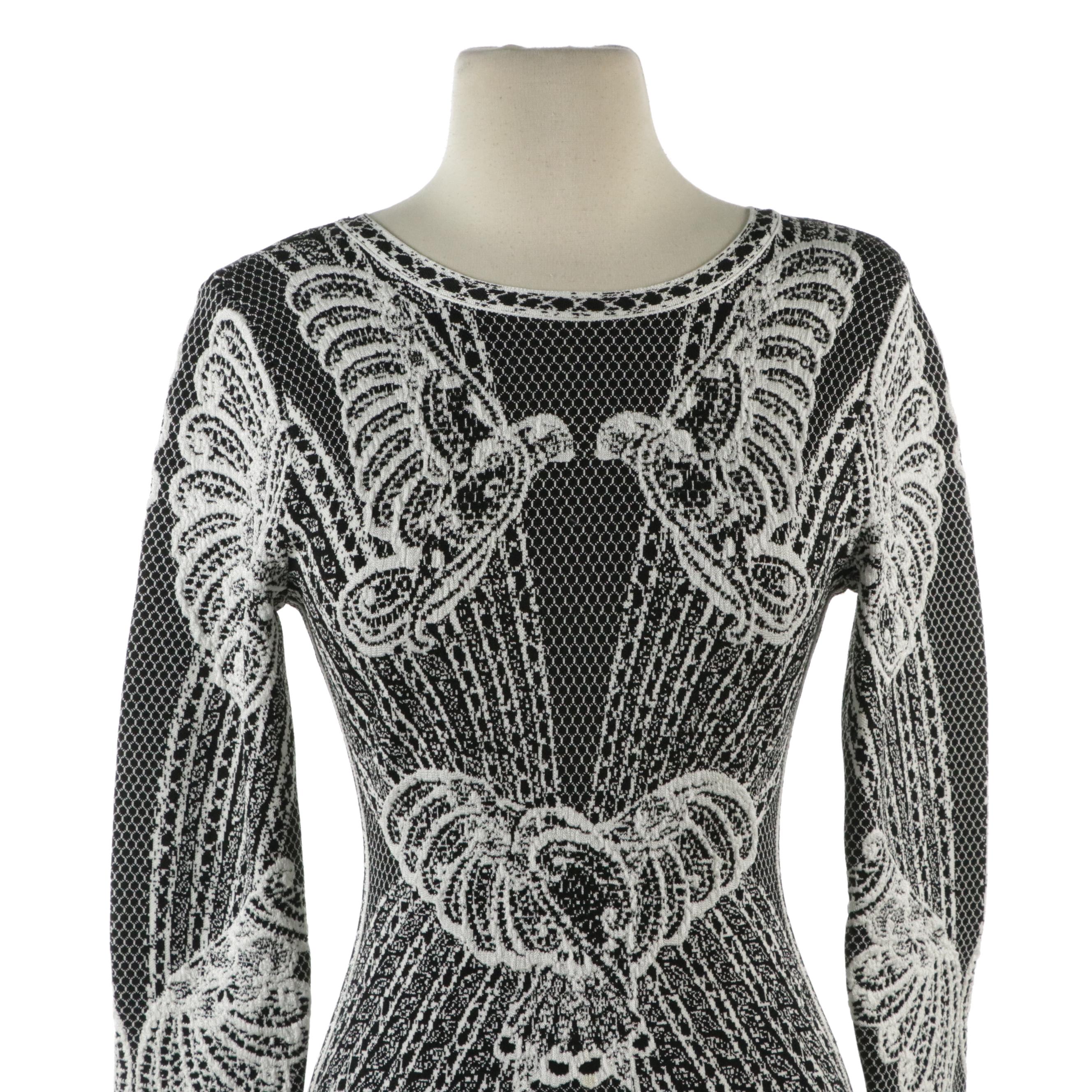 Herve Leger Lace Illusion Bodycon Dresses in Black and Royal Blue Rayon Stretch