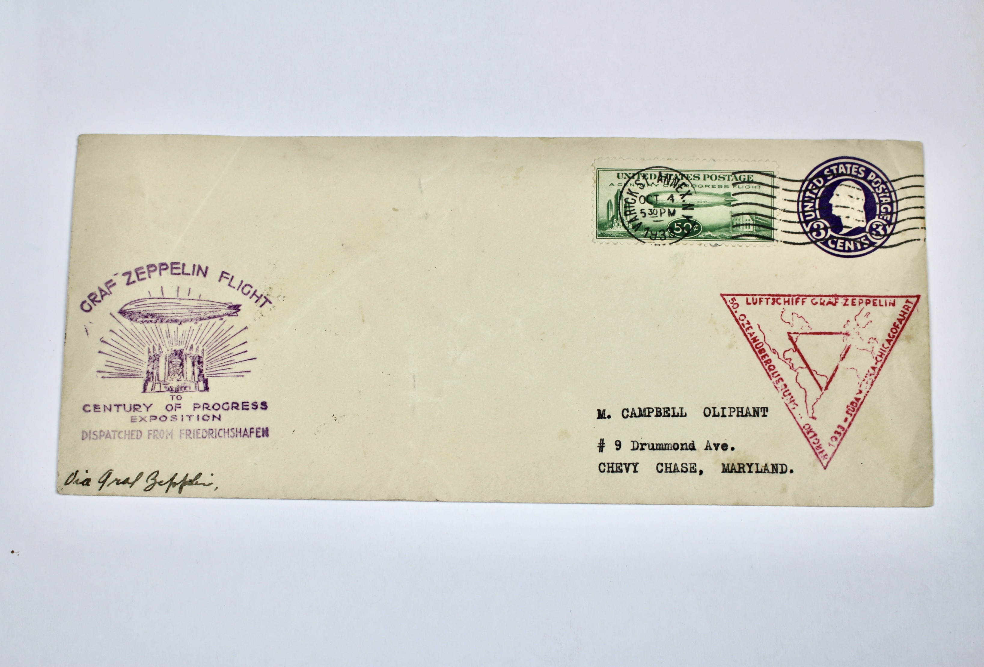 Two 1933 Scott C18 "Century of Progress" Graf Zeppelin Postal Covers