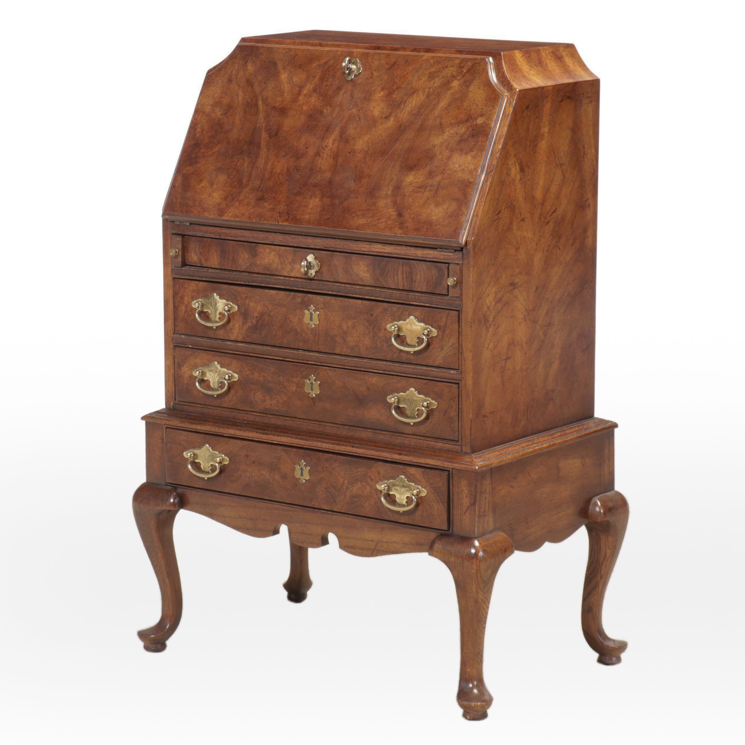 National Mt. Airy Queen Anne Style Burl Walnut Finish Secretary Desk