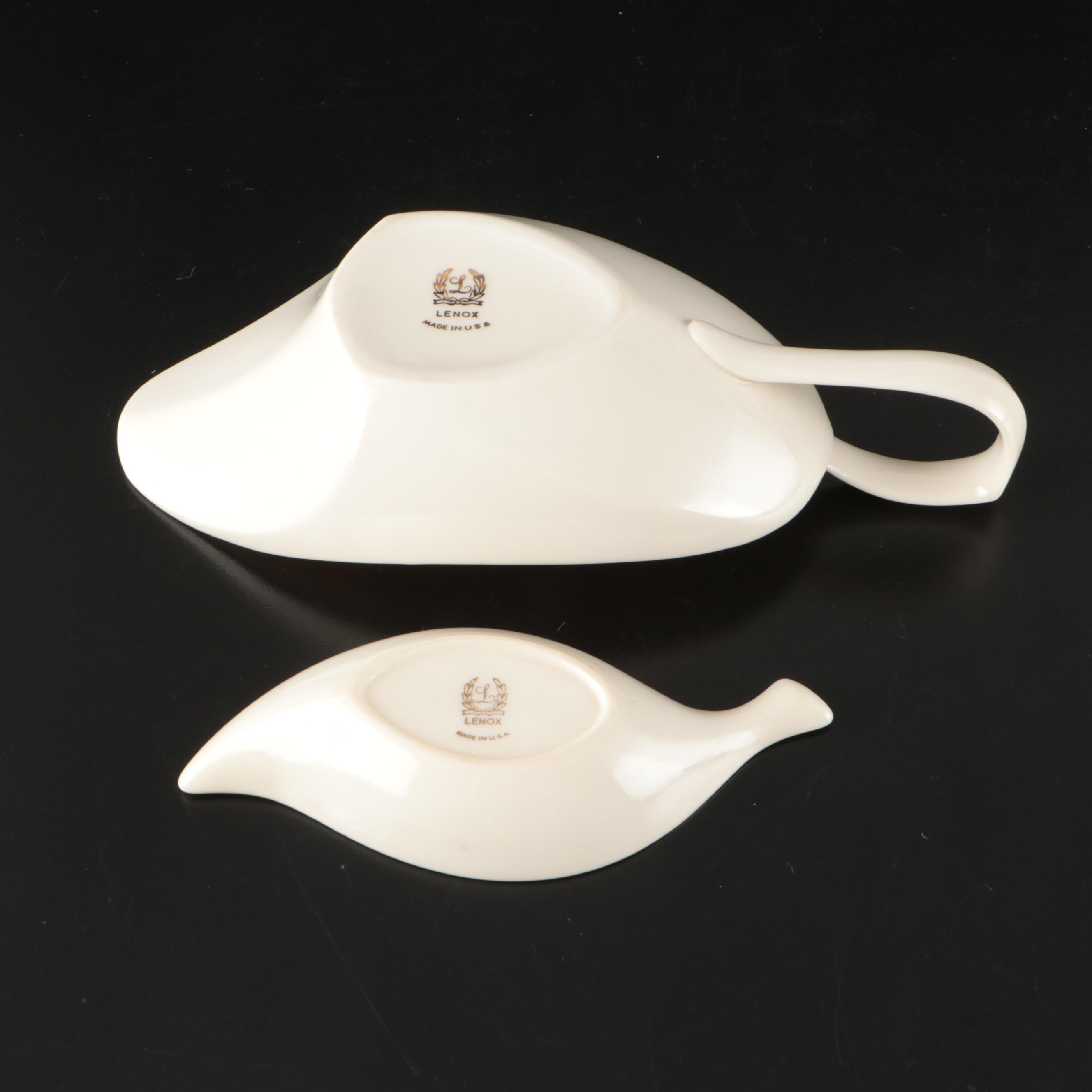 Lenox "Aria" Glass Stemware, Porcelain Gravy Boat, and Porcelain Bowls