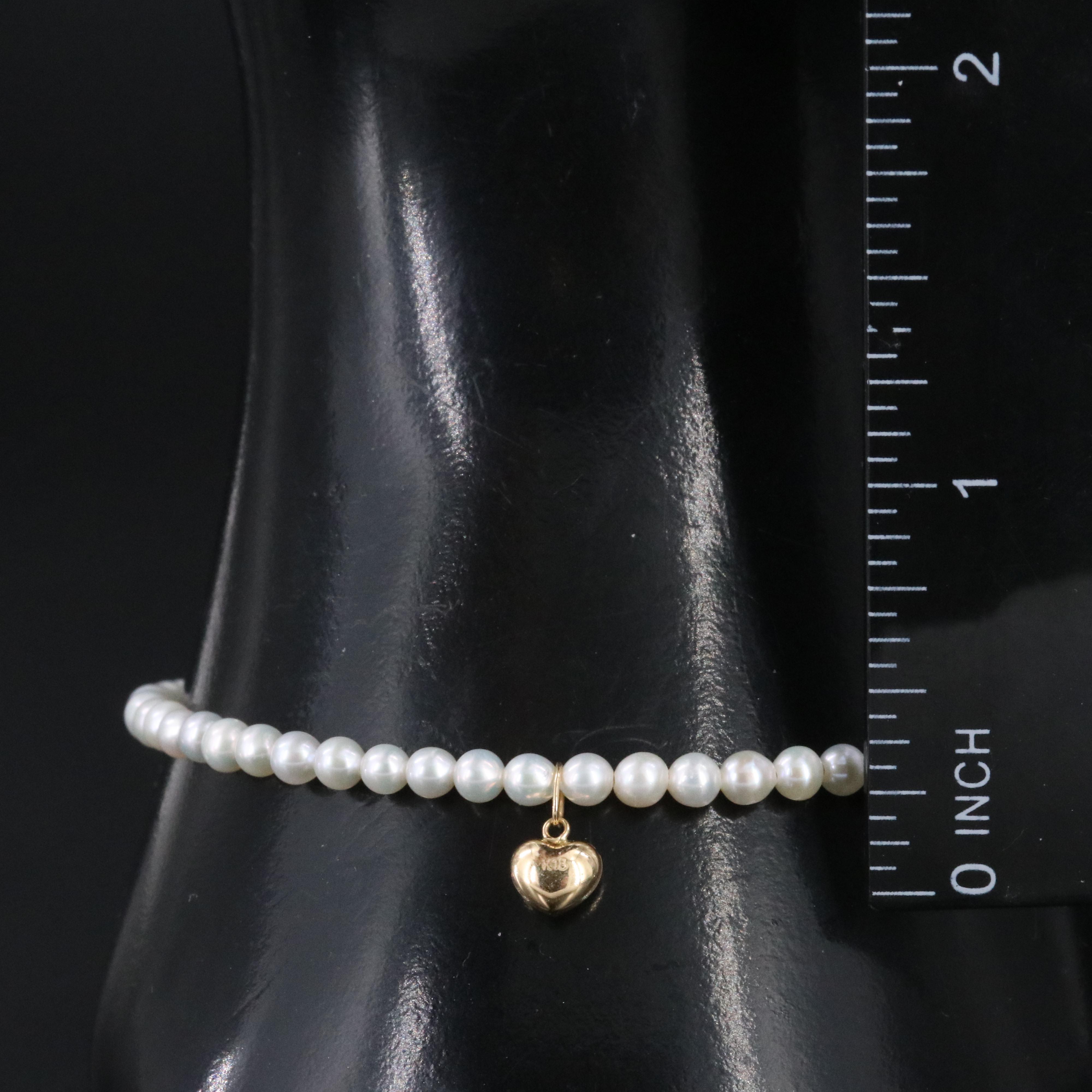 Pearl Bracelet with 14K Puff Heart Charm and Clasp