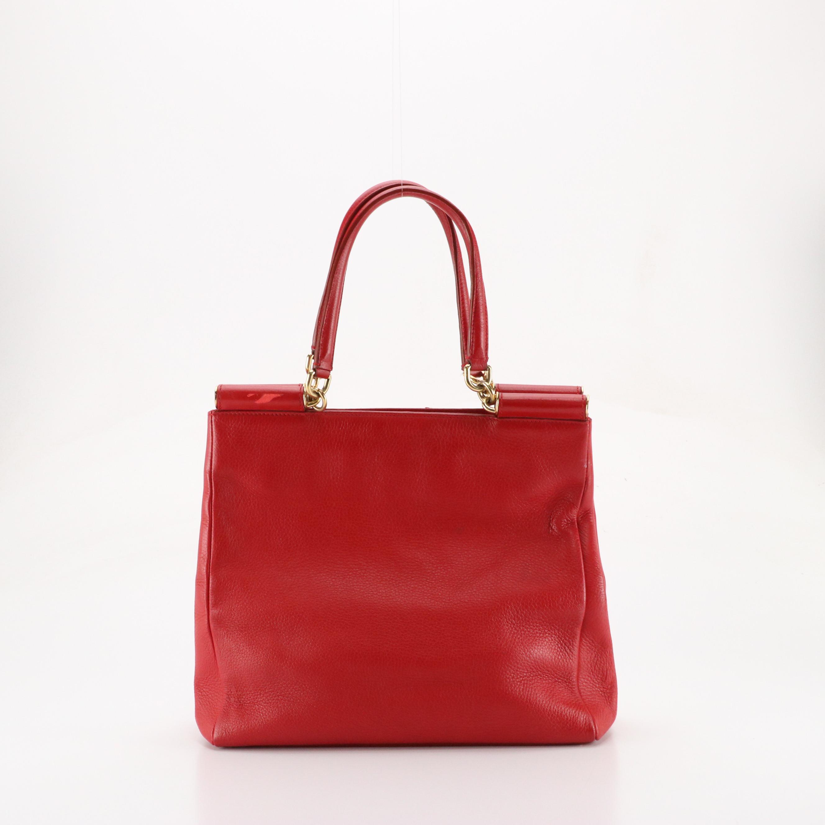 Dolce & Gabbana Front Pocket Sicily Tote in Red Grained Calfskin Leather