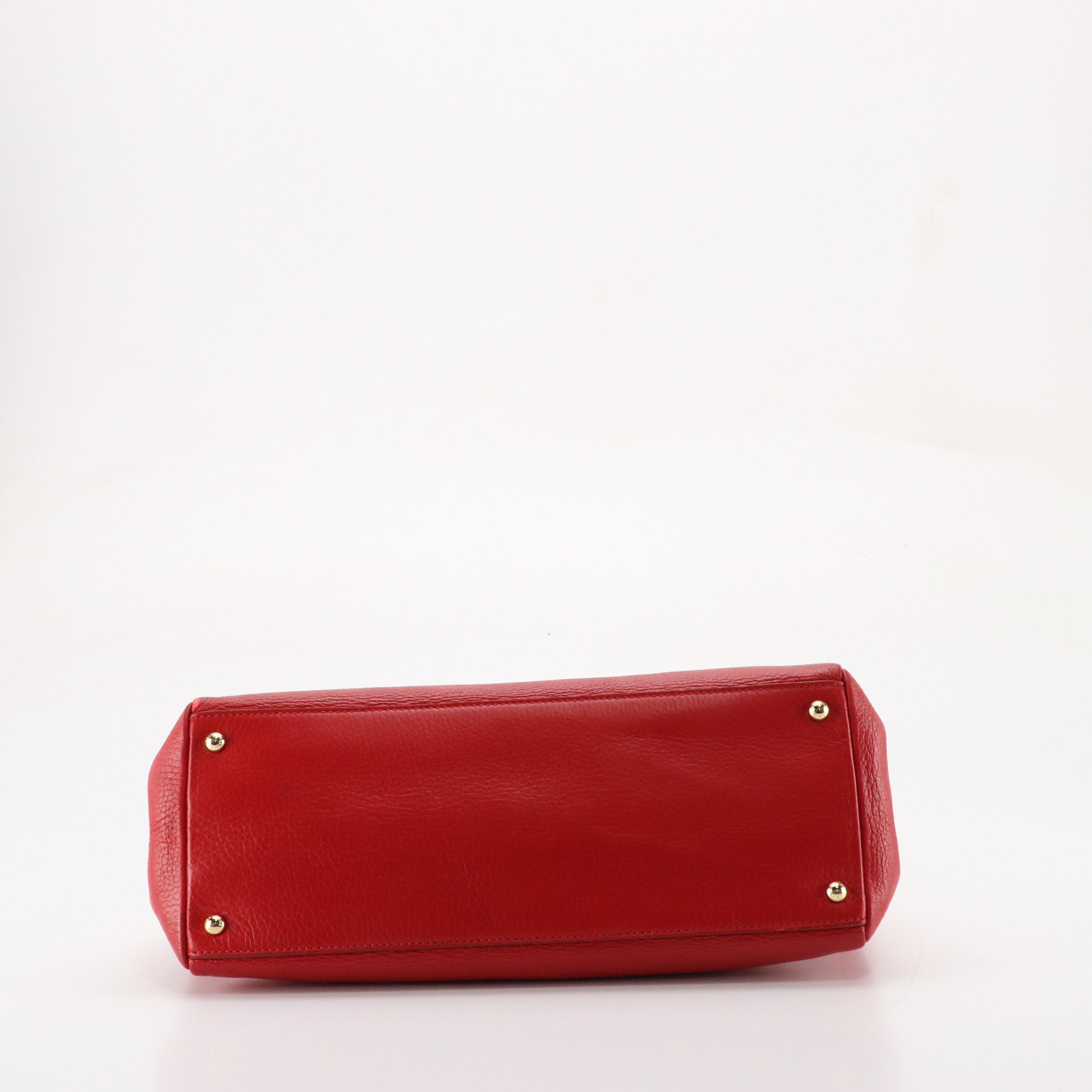 Dolce & Gabbana Front Pocket Sicily Tote in Red Grained Calfskin Leather