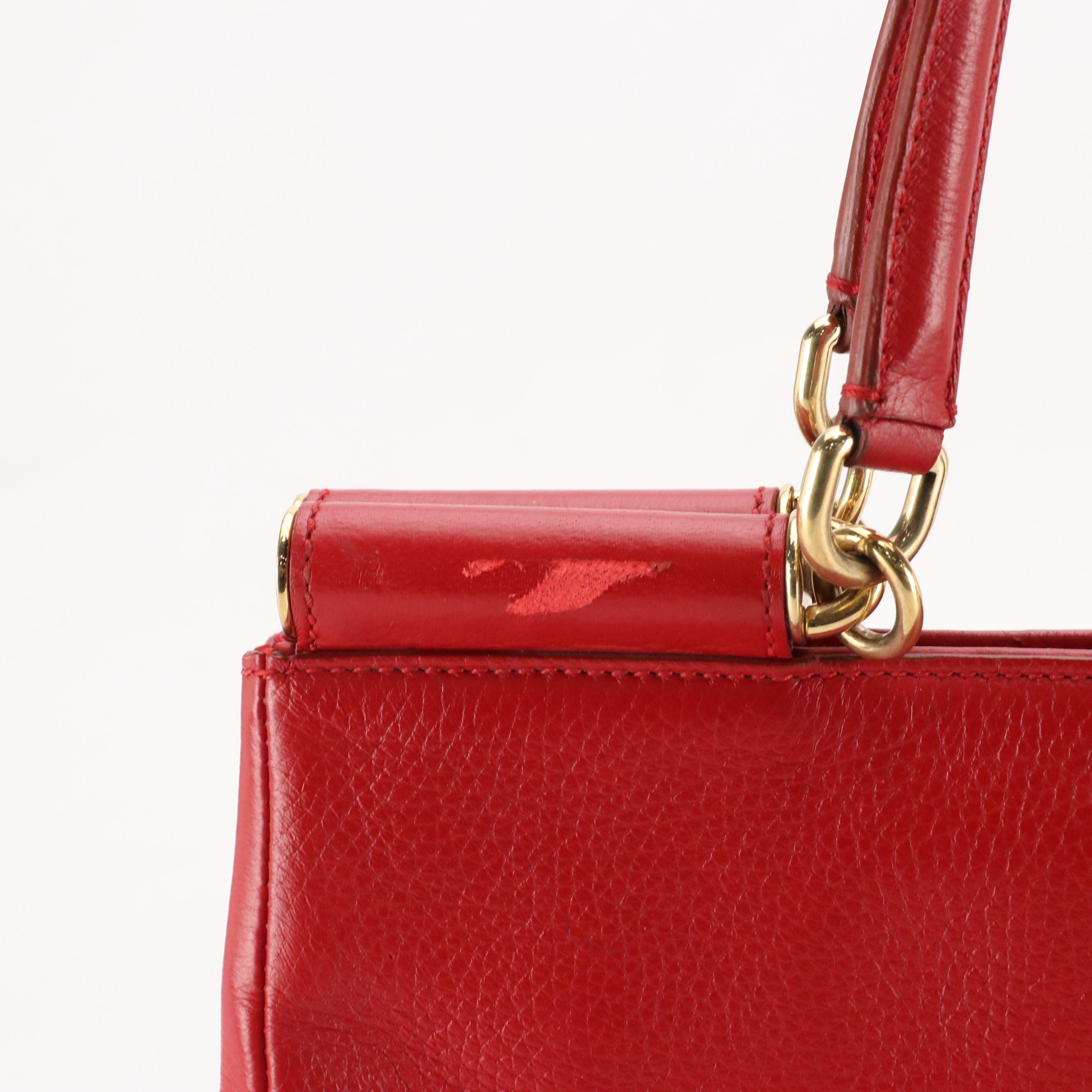 Dolce & Gabbana Front Pocket Sicily Tote in Red Grained Calfskin Leather