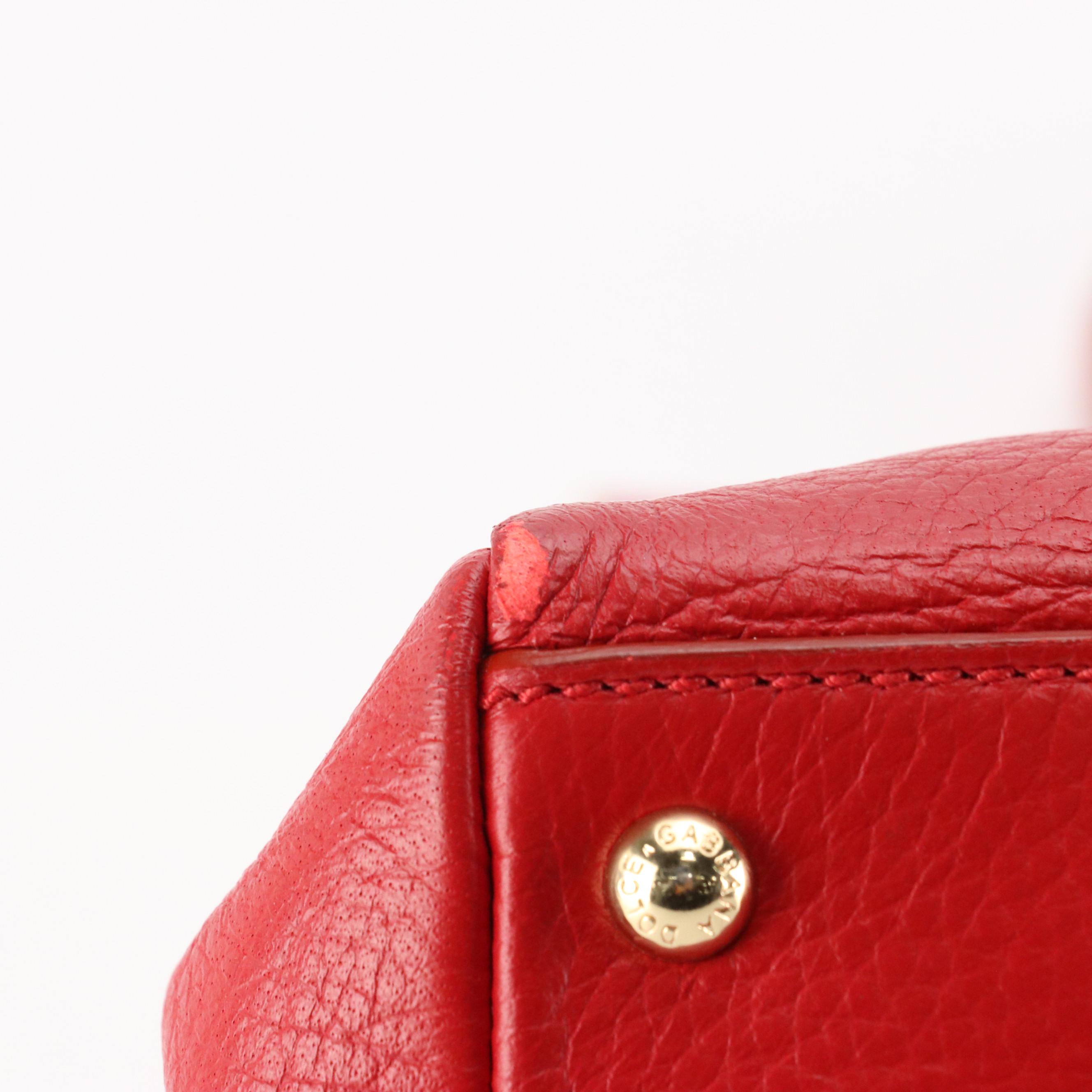 Dolce & Gabbana Front Pocket Sicily Tote in Red Grained Calfskin Leather