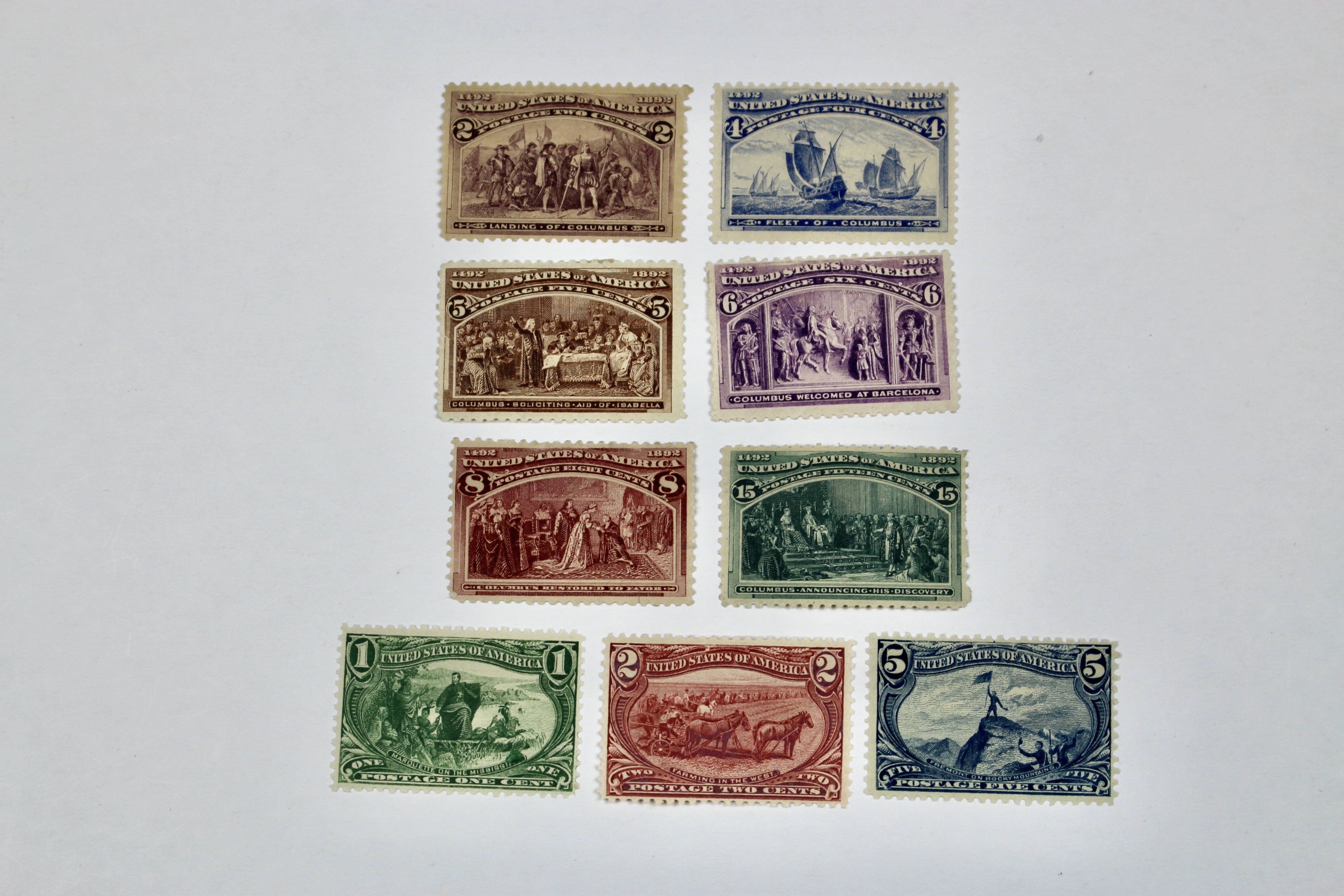 Nine MH Early U.S. Commemorative Postage Stamps, 1890s