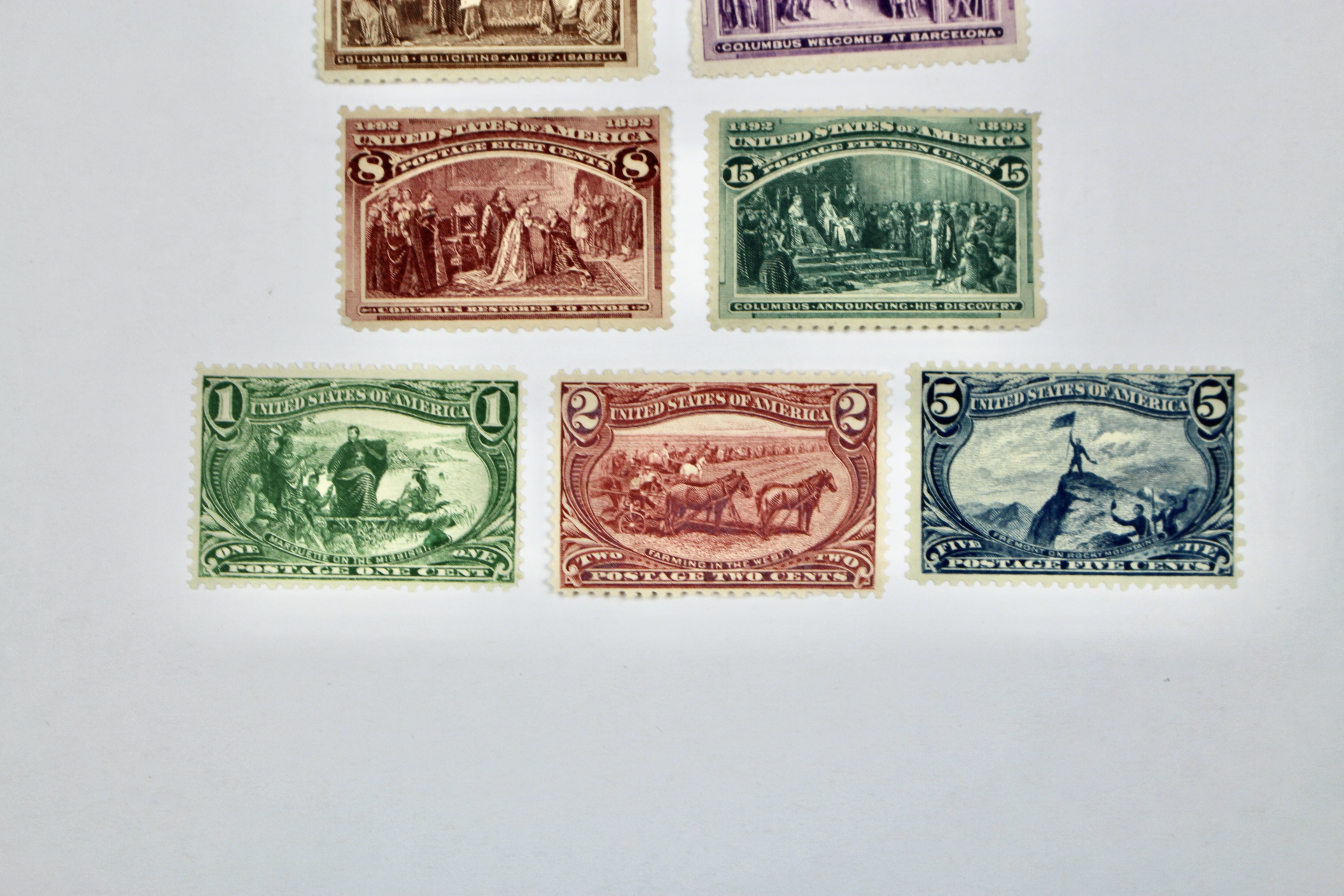 Nine MH Early U.S. Commemorative Postage Stamps, 1890s