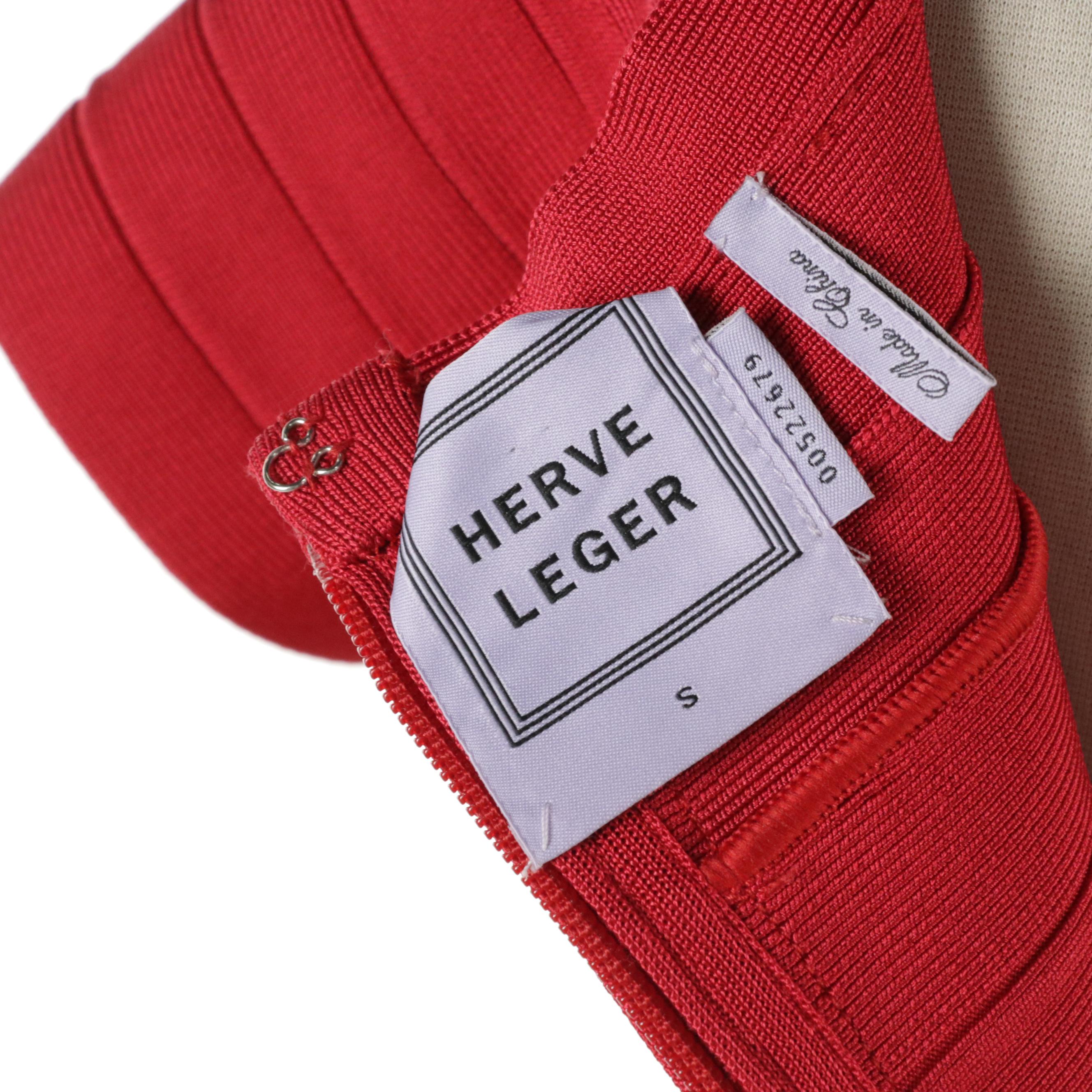 Herve Leger Bodycon Bandage Dresses in Salmon Pink and Red Stretch Rayon