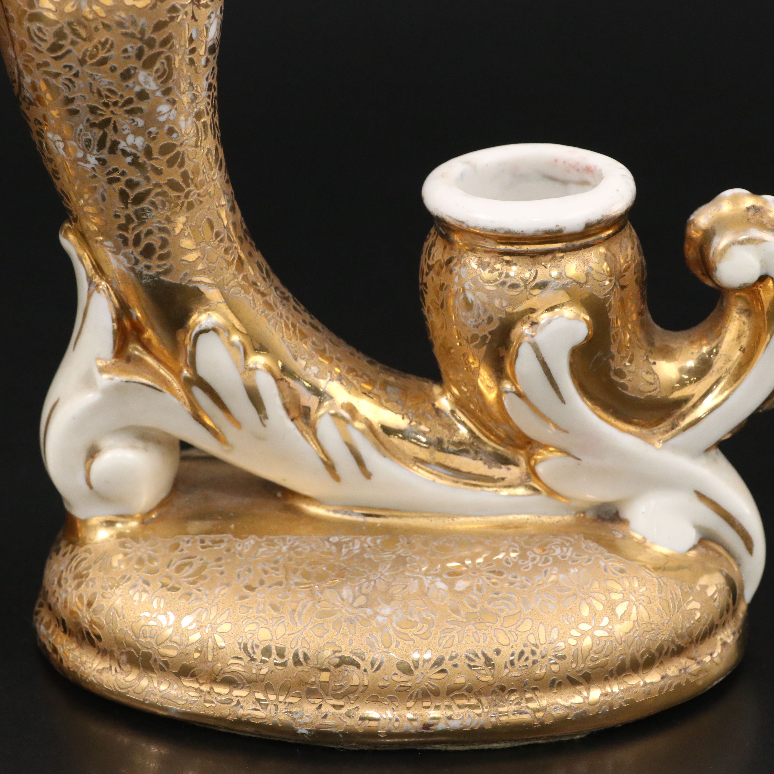 Le Mieux Floral 24K Gold Gilt Porcelain Double Candlesticks