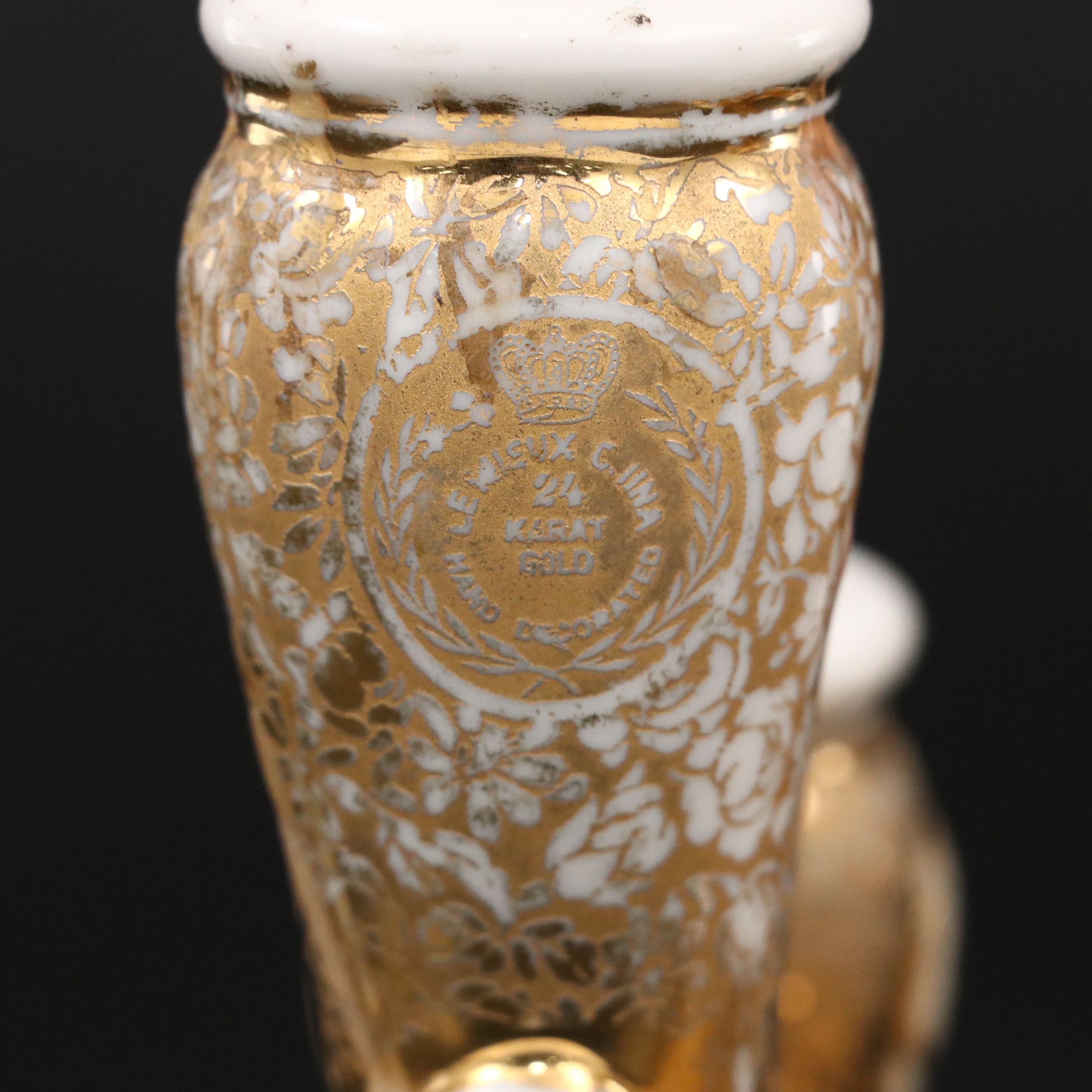 Le Mieux Floral 24K Gold Gilt Porcelain Double Candlesticks