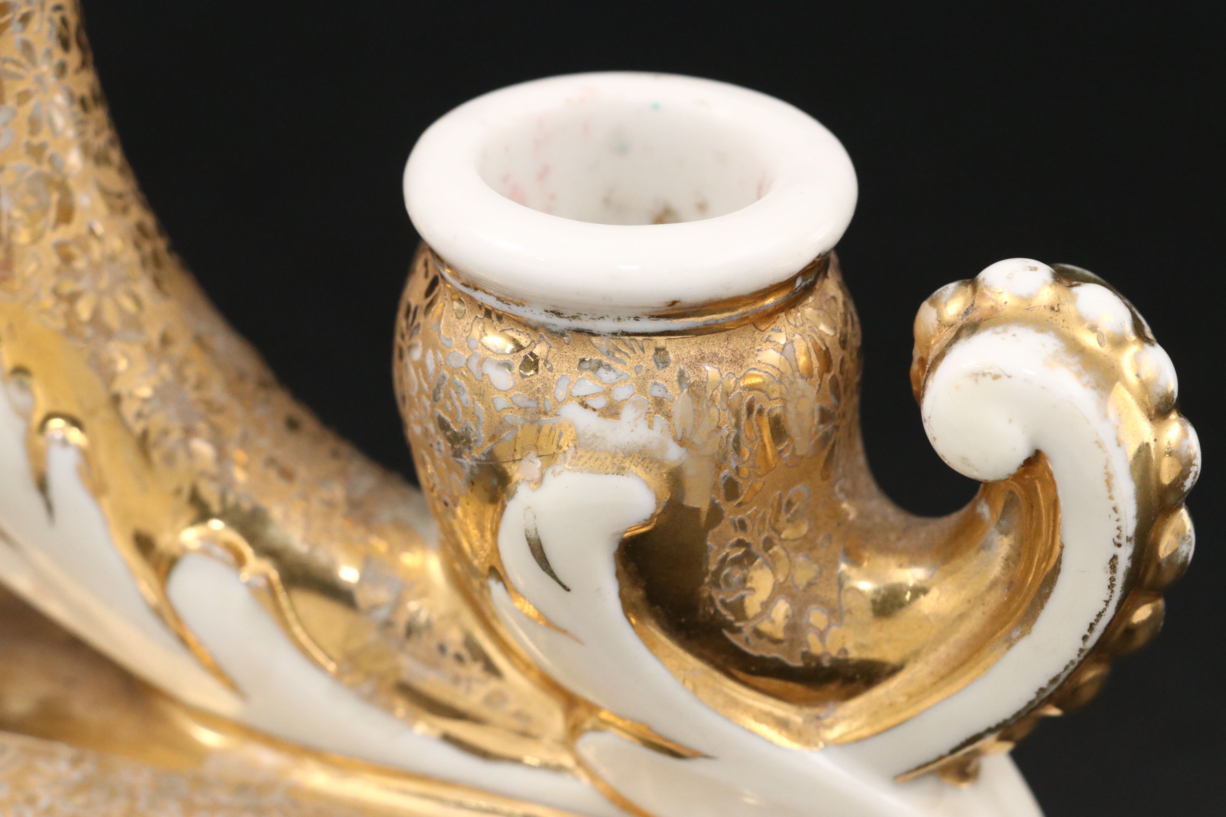 Le Mieux Floral 24K Gold Gilt Porcelain Double Candlesticks