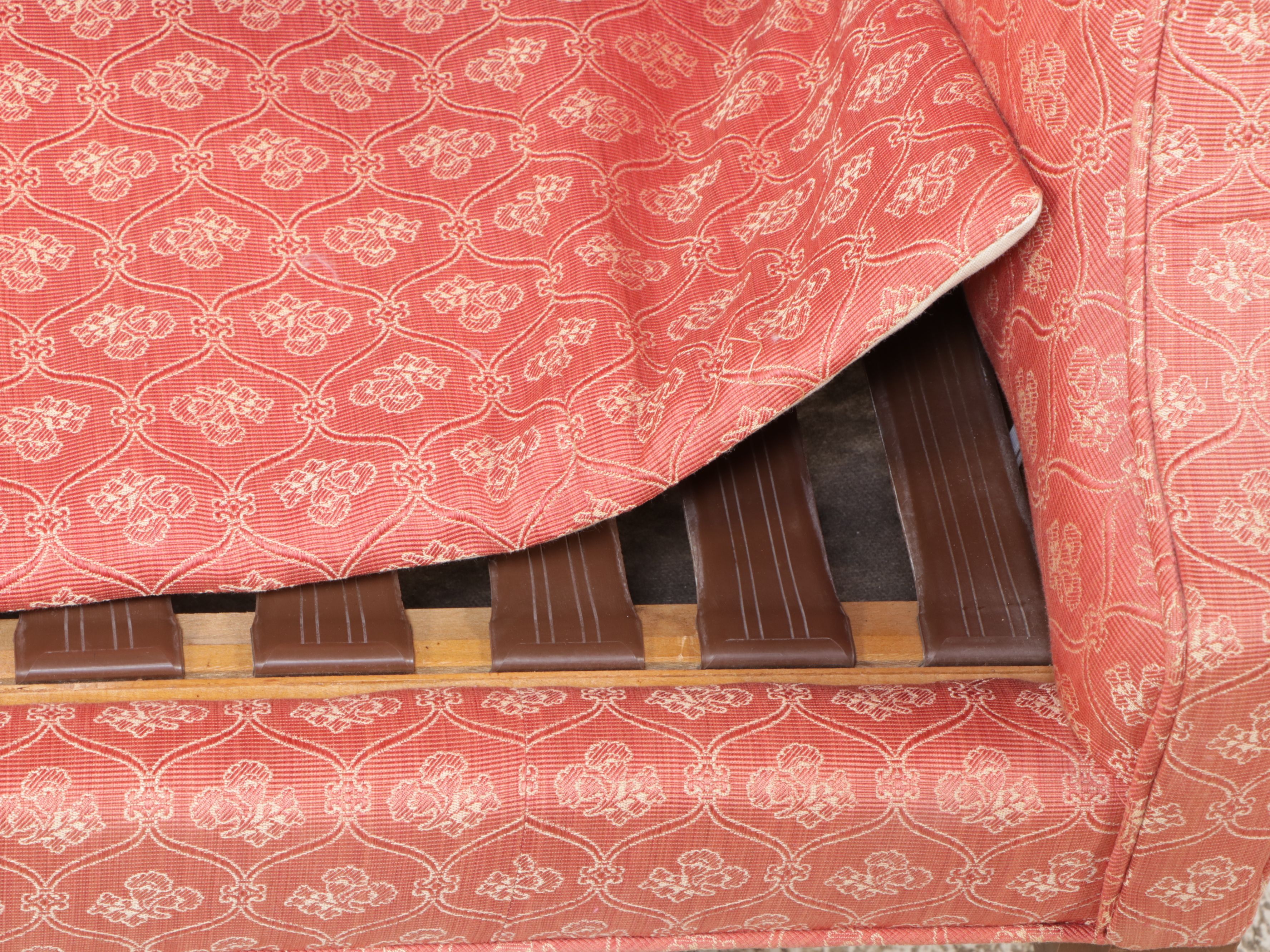 Chippendale Style Upholstered Camelback Sofa in Red Floral Pattern