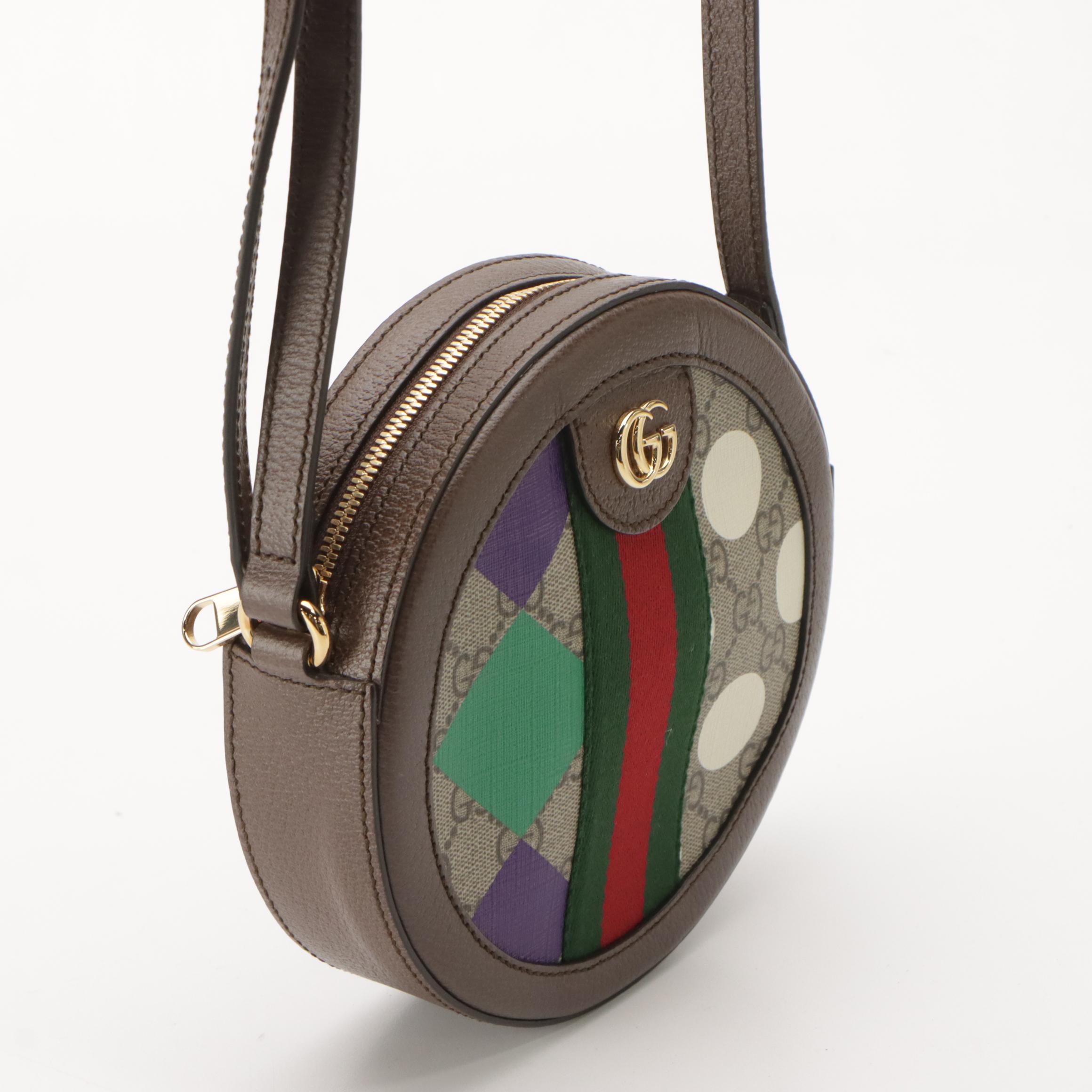Gucci Round Ophidia Crossbody Bag in Printed GG Supreme Canvas and Leather