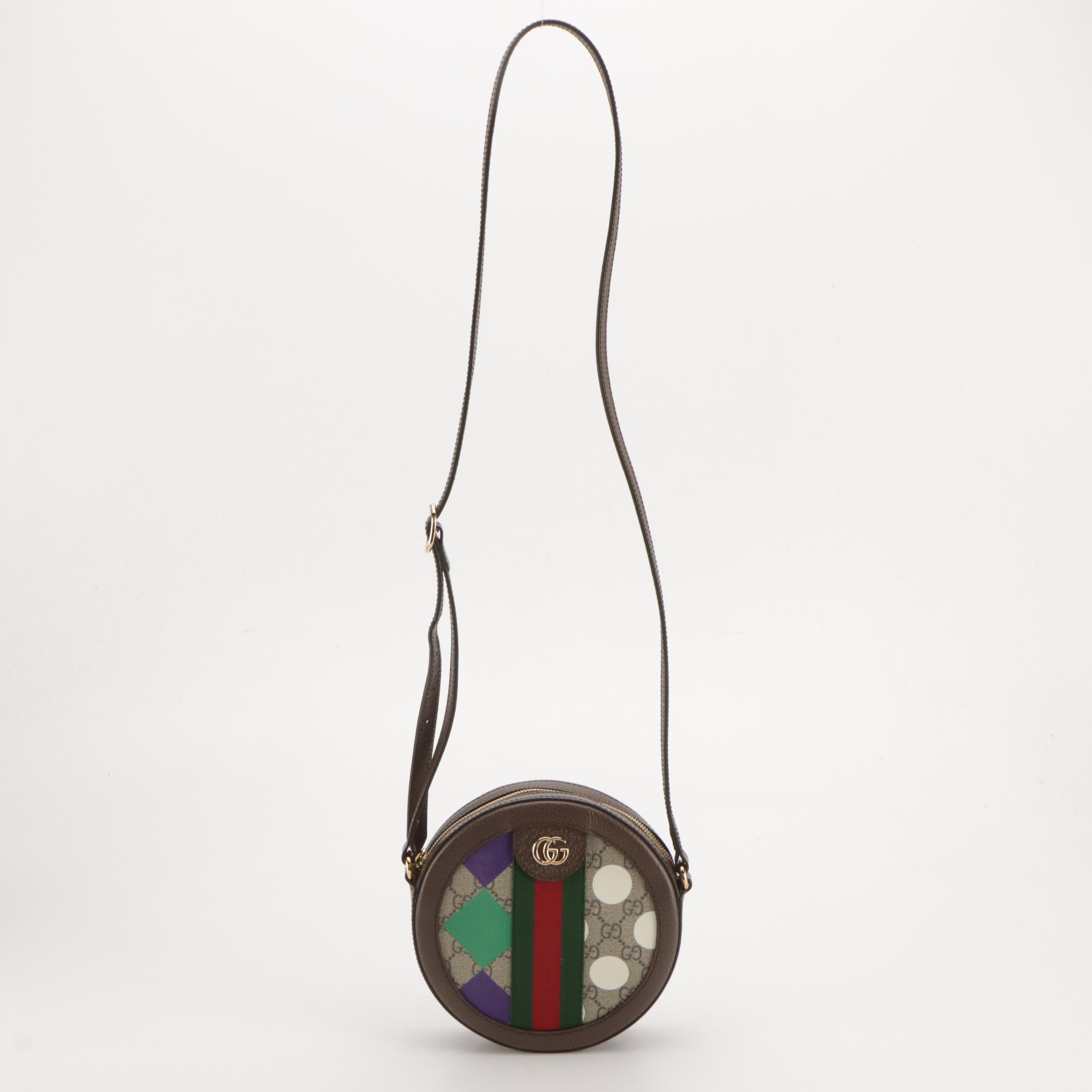 Gucci Round Ophidia Crossbody Bag in Printed GG Supreme Canvas and Leather