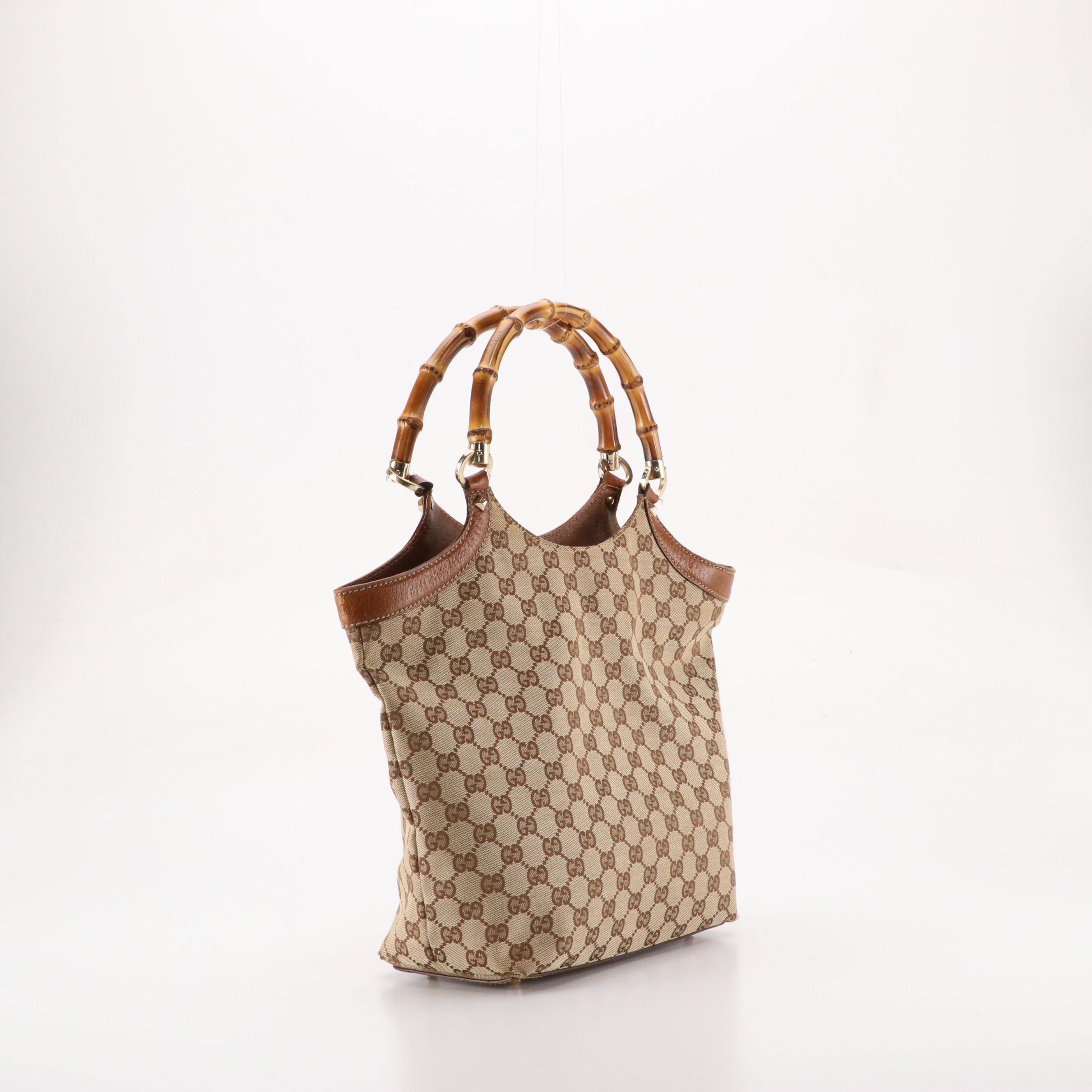 Gucci Bamboo Handle Tote in GG Canvas and Brown Leather