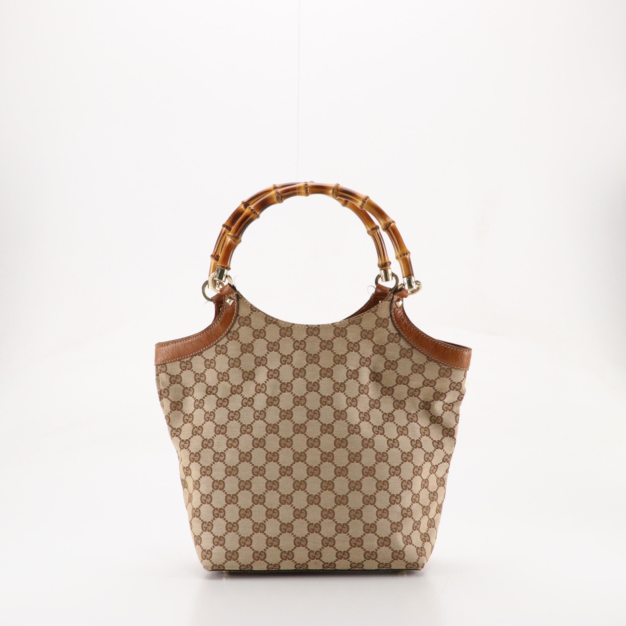 Gucci Bamboo Handle Tote in GG Canvas and Brown Leather
